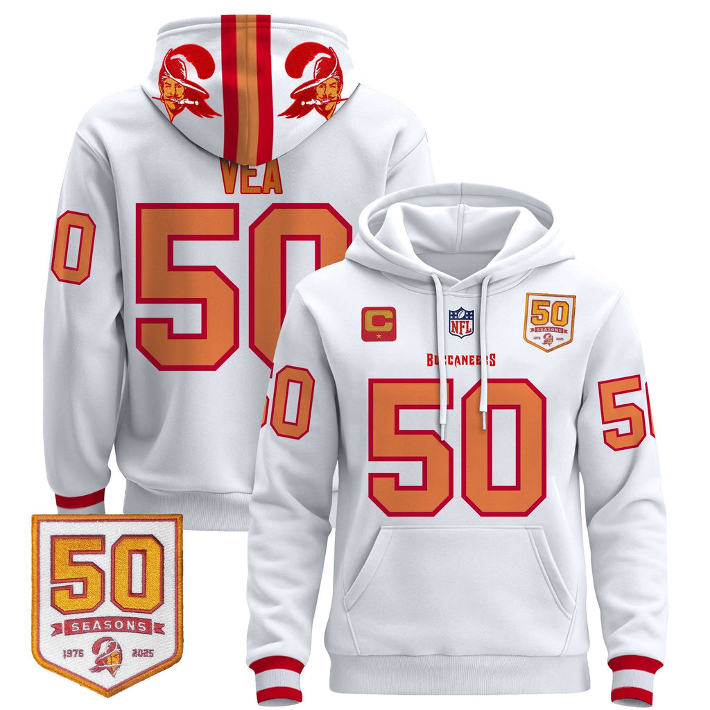 Men's Tampa Bay Buccaneers 50th Season Patch Premium Pullover Hoodie - All Stitched