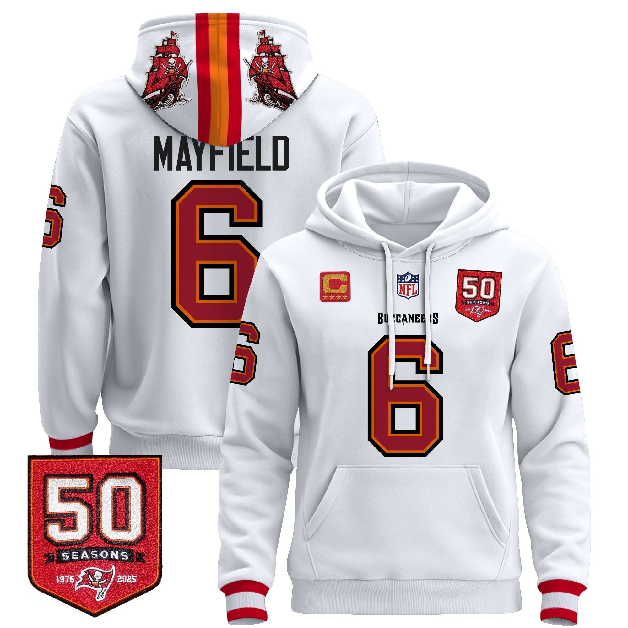 Men's Tampa Bay Buccaneers 50th Season Patch Premium Pullover Hoodie - All Stitched