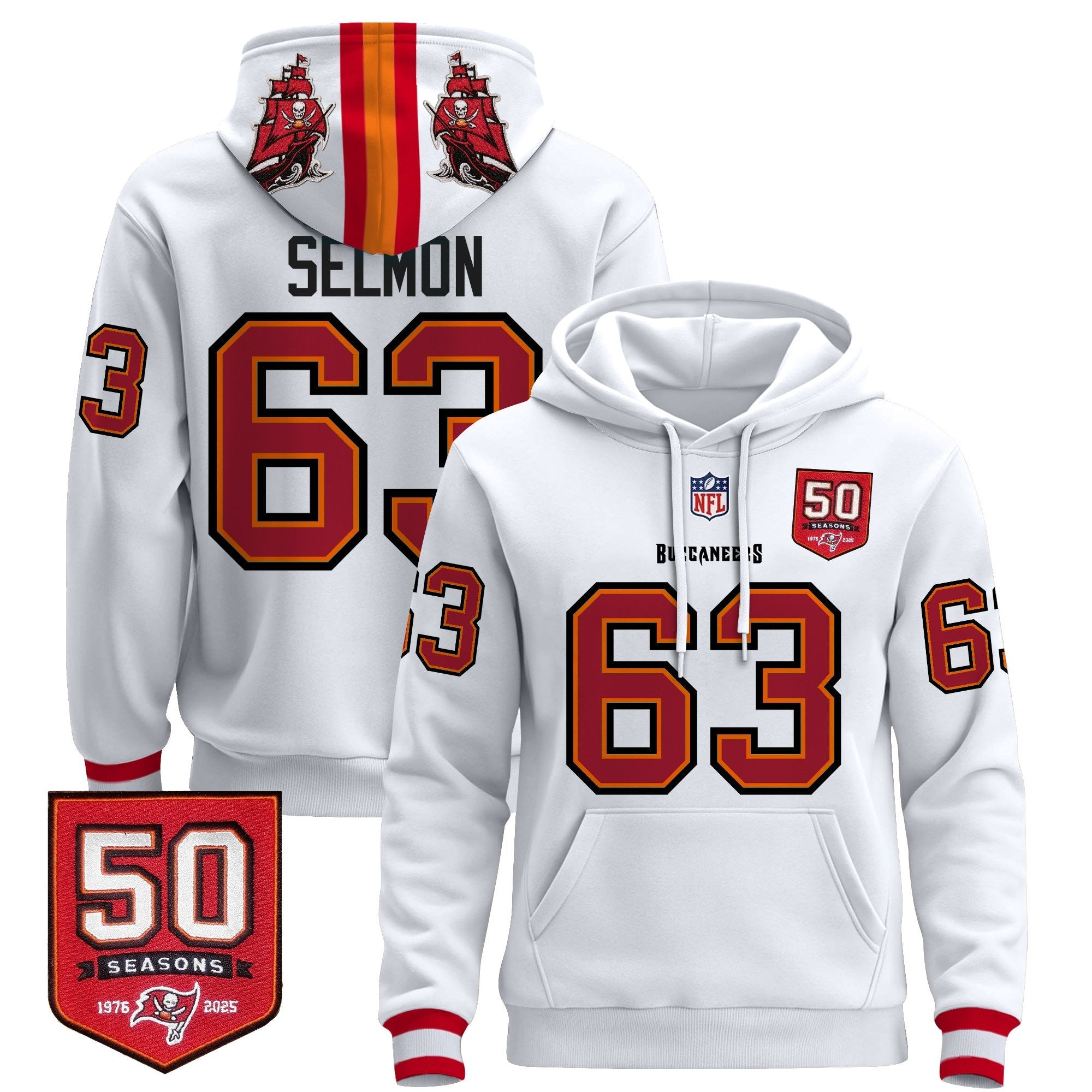 Men's Tampa Bay Buccaneers 50th Season Patch Premium Pullover Hoodie - All Stitched