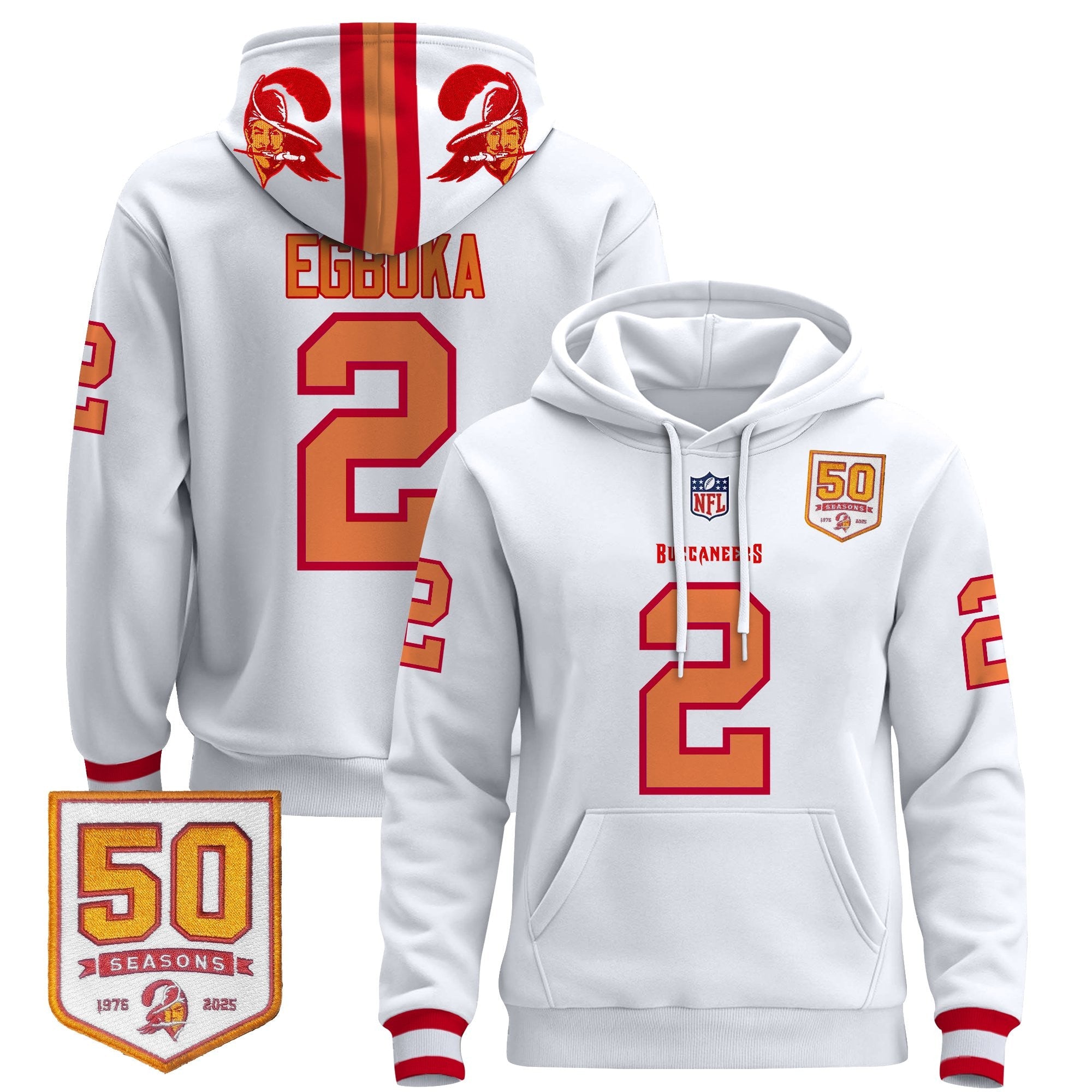 Men's Tampa Bay Buccaneers 50th Season Patch Premium Pullover Hoodie - All Stitched