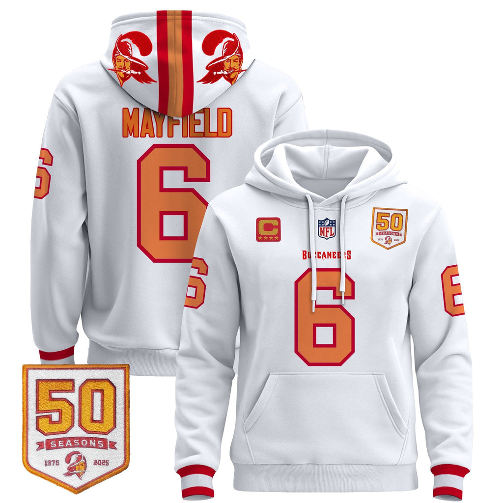 Men's Tampa Bay Buccaneers 50th Season Patch Premium Pullover Hoodie - All Stitched