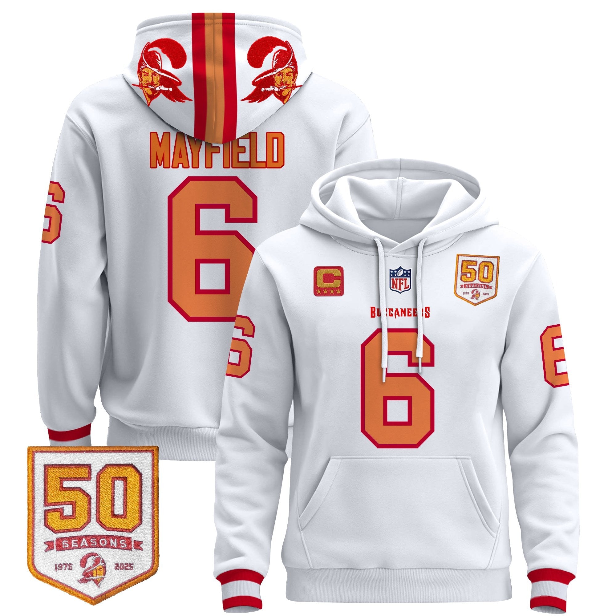 Men's Tampa Bay Buccaneers 50th Season Patch Premium Pullover Hoodie - All Stitched