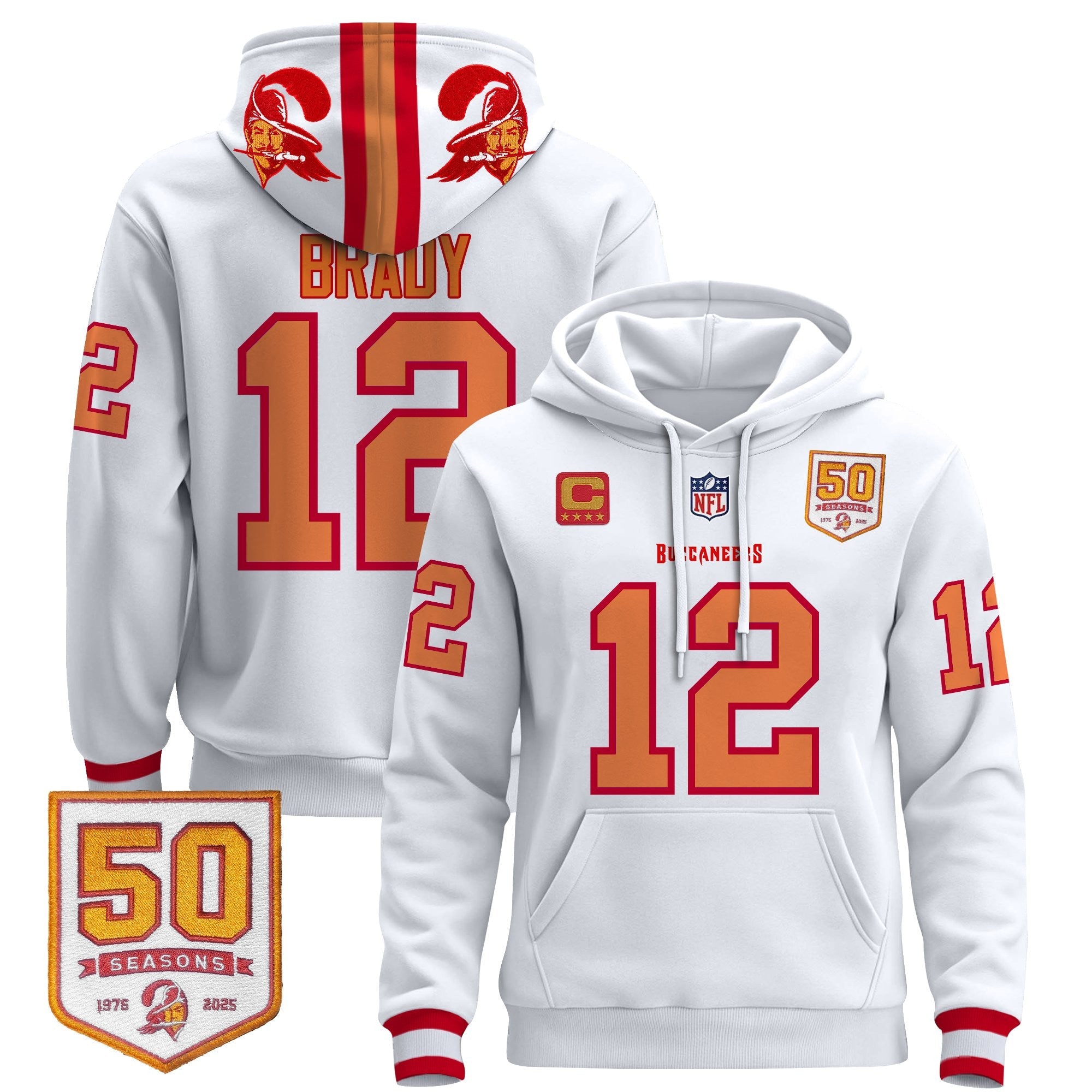 Men's Tampa Bay Buccaneers 50th Season Patch Premium Pullover Hoodie - All Stitched