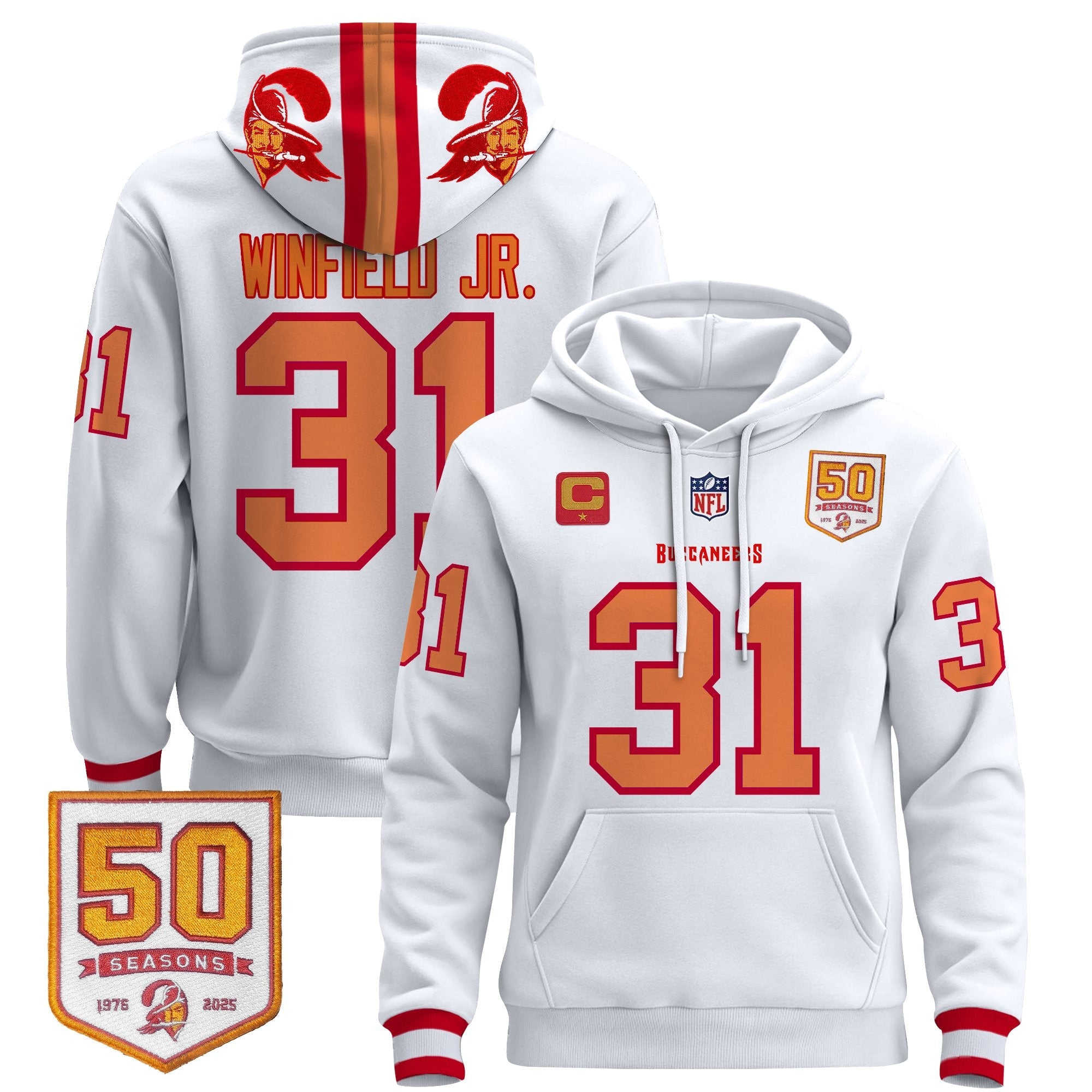 Men's Tampa Bay Buccaneers 50th Season Patch Premium Pullover Hoodie - All Stitched