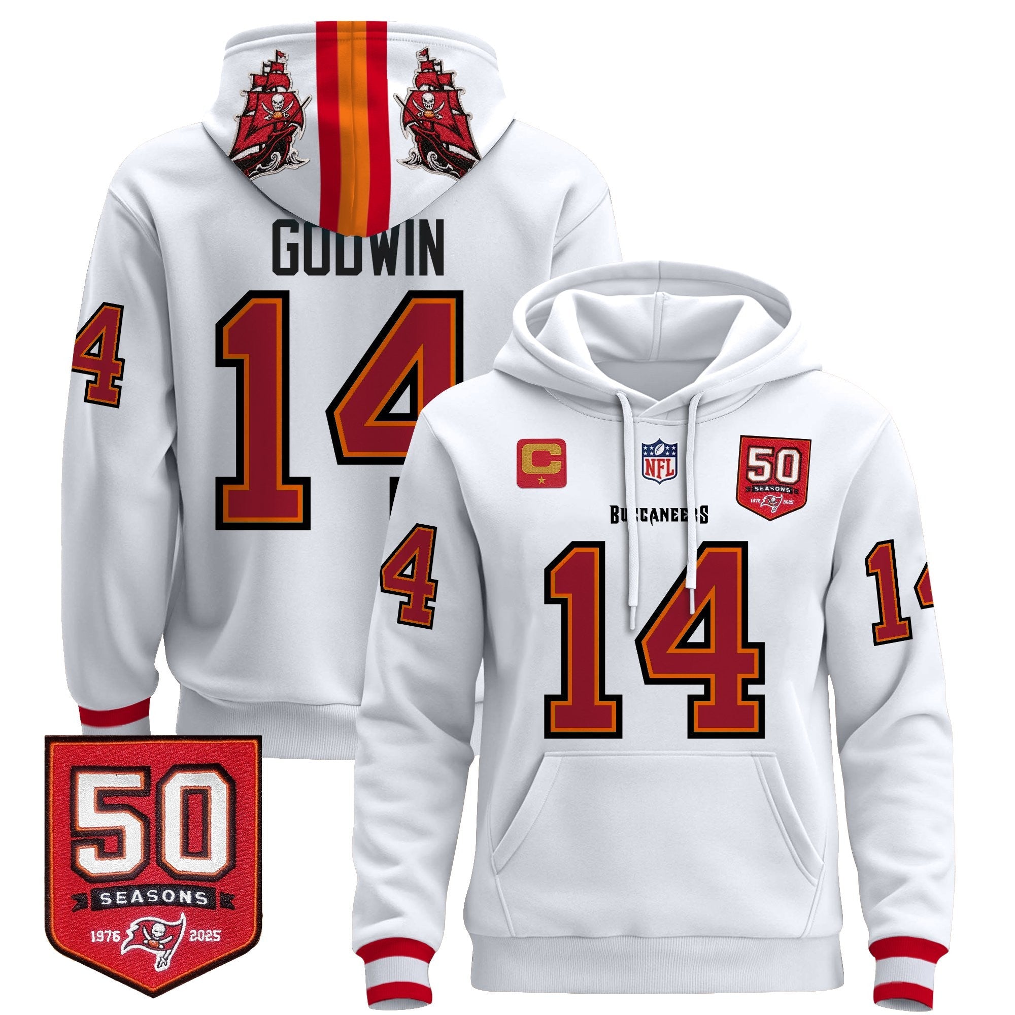 Men's Tampa Bay Buccaneers 50th Season Patch Premium Pullover Hoodie - All Stitched