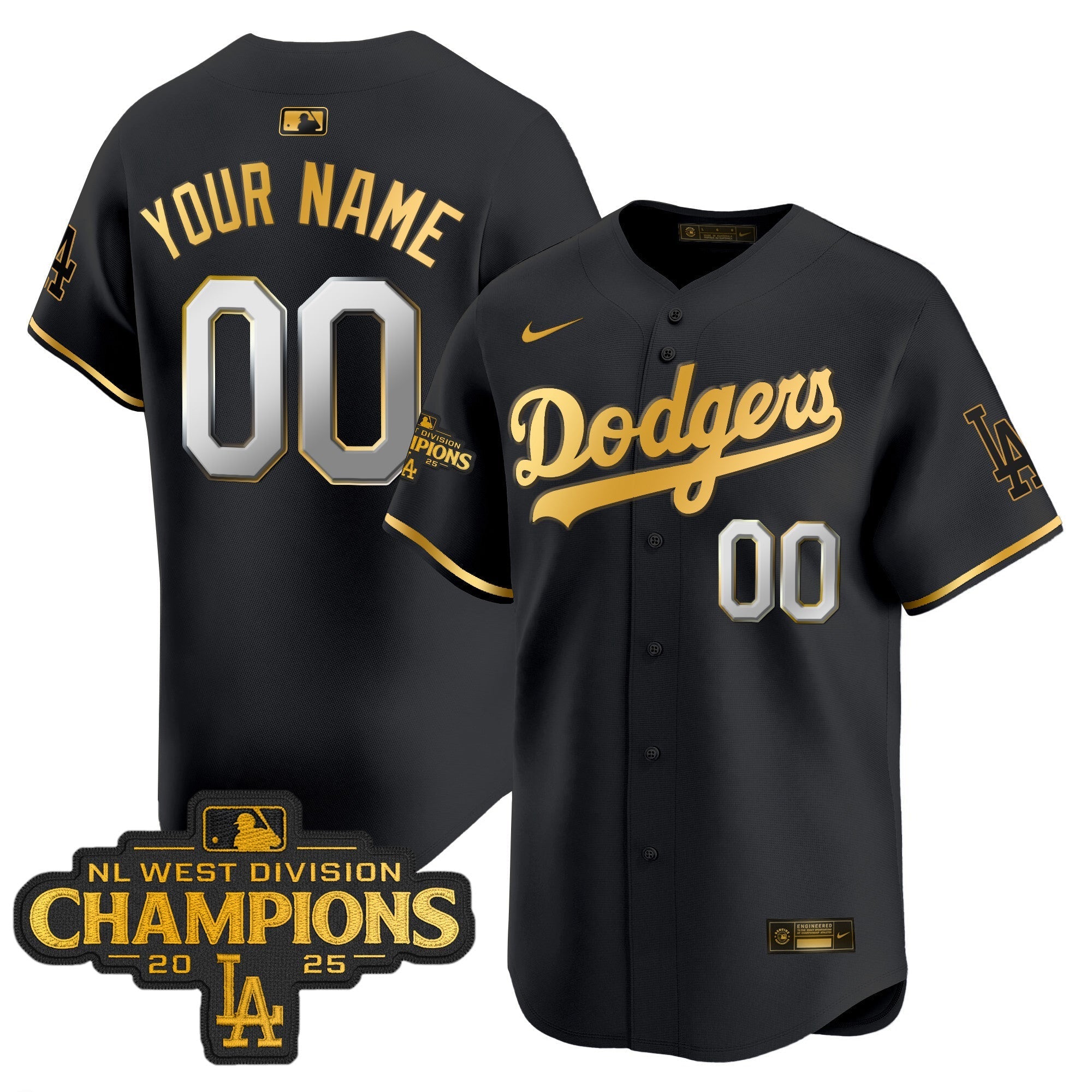 LAD 2025 NL West Division Champions Patch Gold Trim Vapor Premier Limited Custom Jersey - Stitched