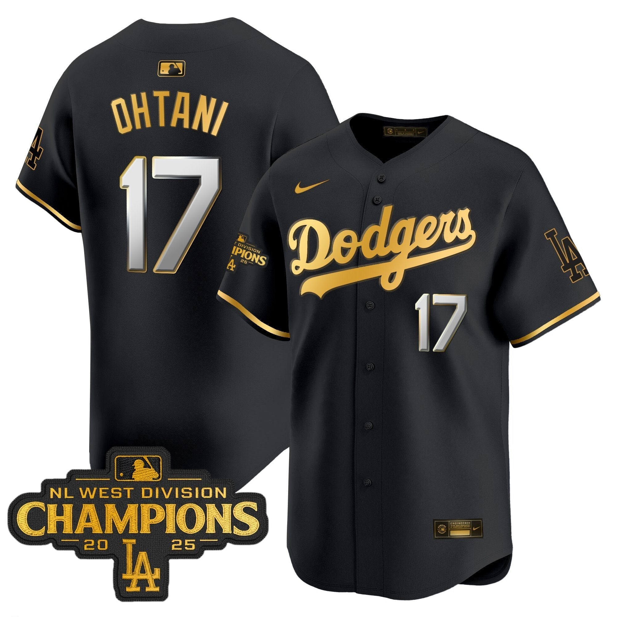 LAD 2025 NL West Division Champions Patch Gold Trim Vapor Premier Limited Jersey - Stitched