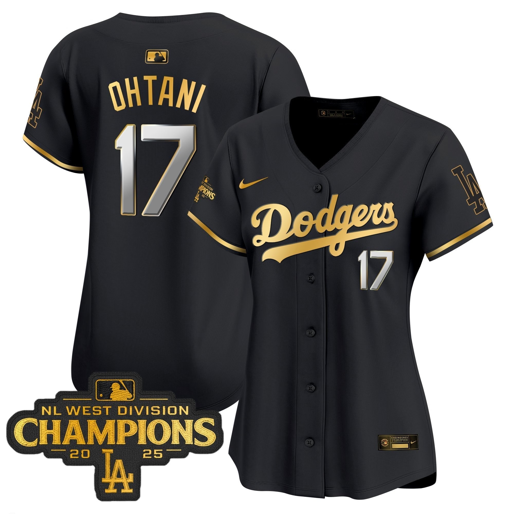 Women's LAD 2025 NL West Division Champions Patch Gold Trim Vapor Premier Limited Jersey - Stitched