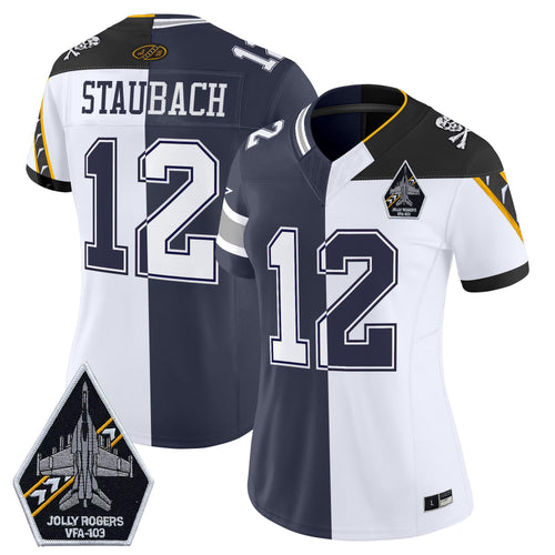 #12 Roger Staubach Split Dallas Cowboys x Navy Midshipmen Vapor Limited Jersey - All Stitched
