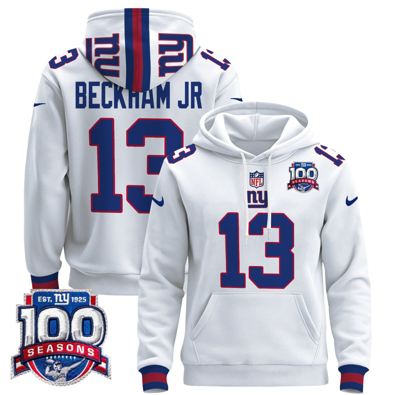 White New York Giants 100th Seasons Pullover Hoodie - All Stitched