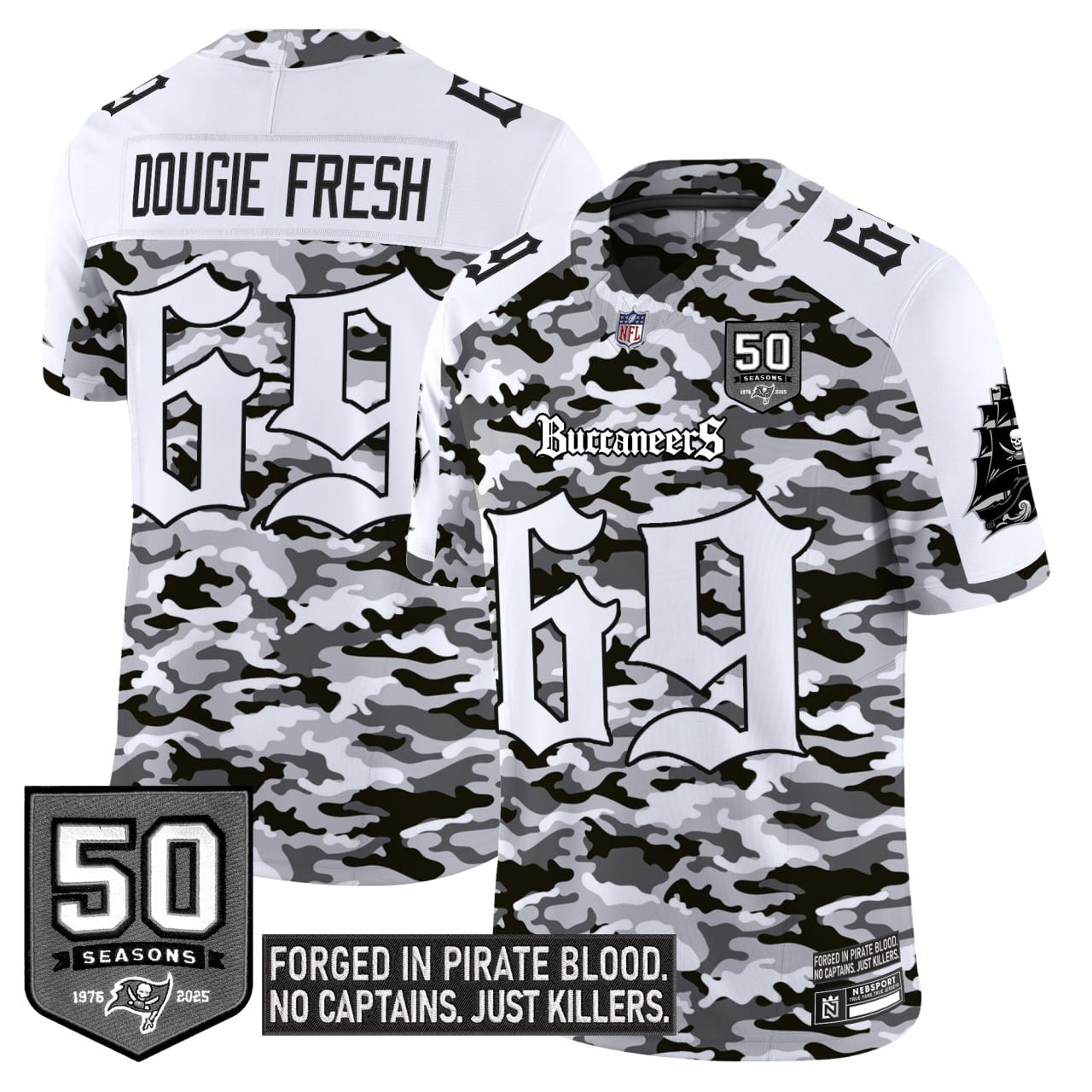 White Camo Tampa Bay Buccaneers 50th Seasons Patch Jersey - All Stitched