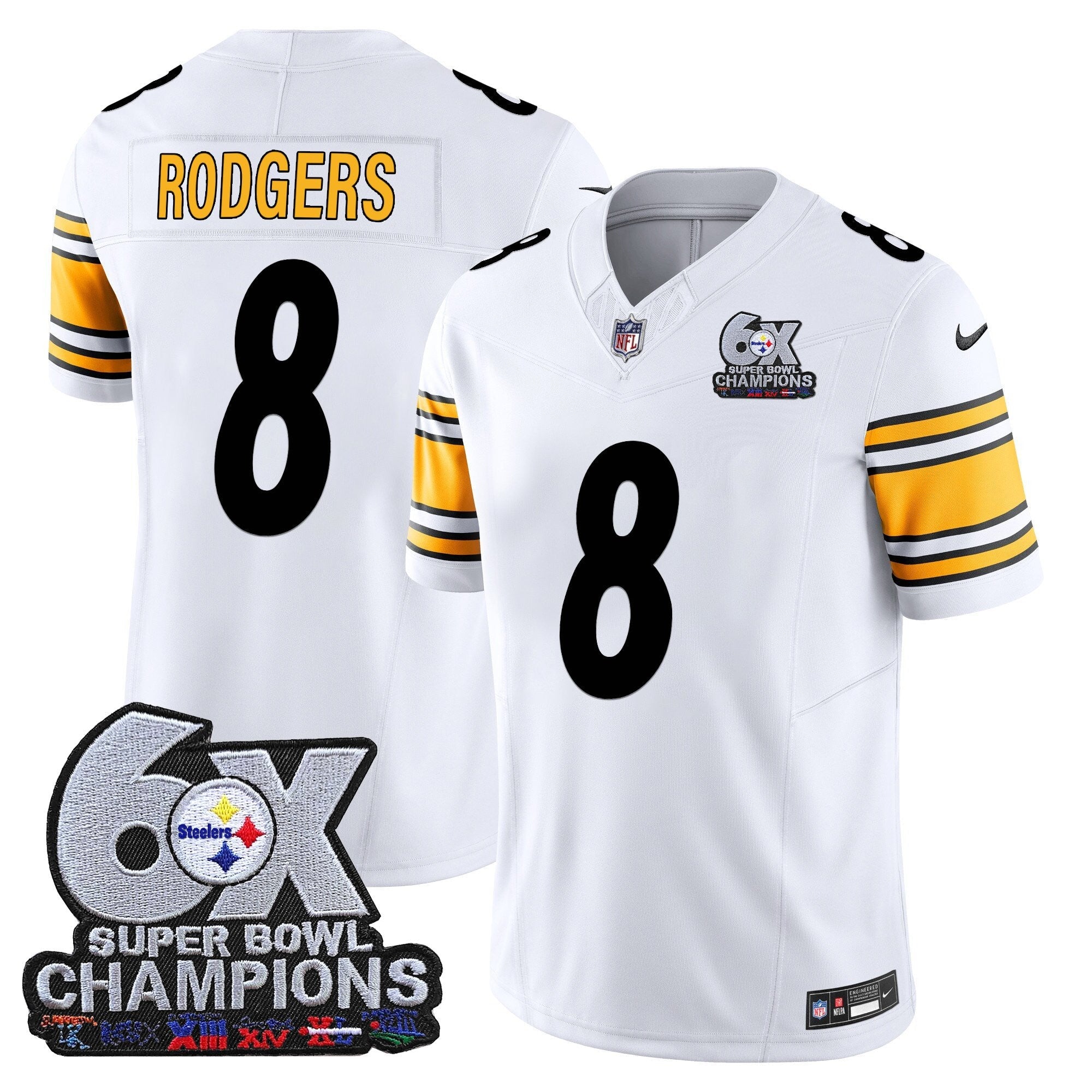 Men's Pittsburgh Steelers 6-Time Champions Patch Vapor Limited Jersey - All Stitched