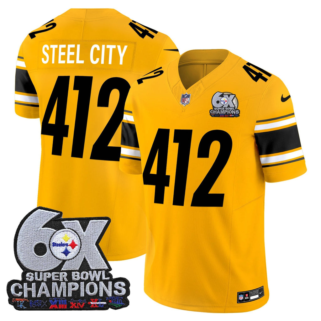 Men's Pittsburgh Steelers 6-Time Champions Patch Vapor Limited Jersey - All Stitched