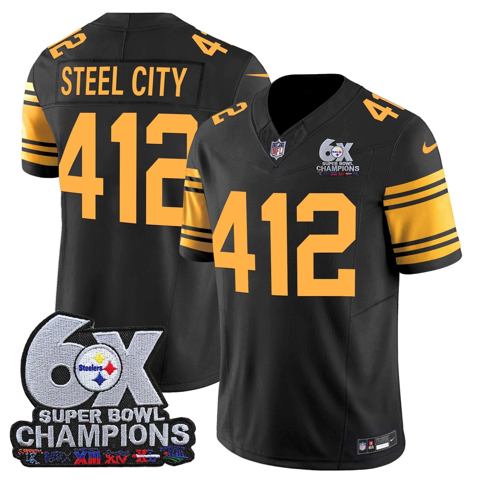 Men's Pittsburgh Steelers 6-Time Champions Patch Vapor Limited Jersey - All Stitched