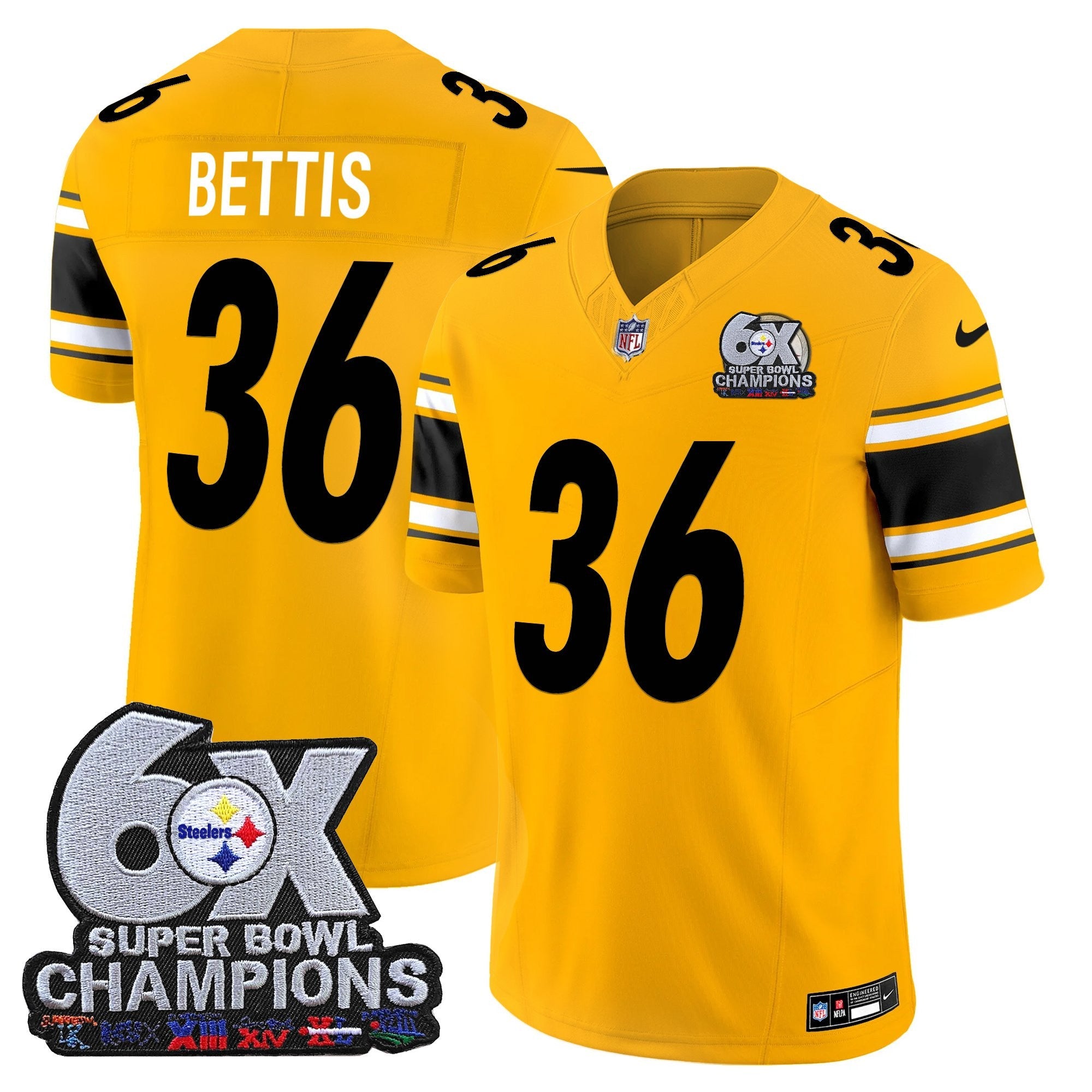 Men's Pittsburgh Steelers 6-Time Champions Patch Vapor Limited Jersey - All Stitched