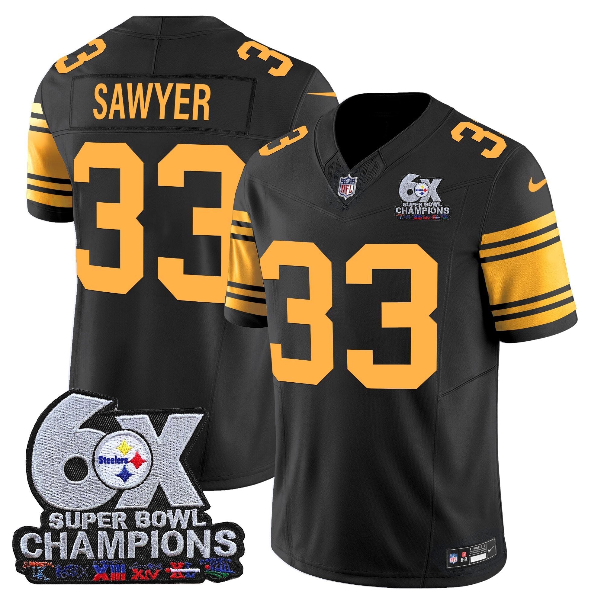 Men's Pittsburgh Steelers 6-Time Champions Patch Vapor Limited Jersey - All Stitched