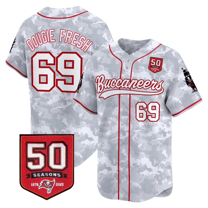 White Camo Tampa Bay Buccaneers 50th Seasons Patch Vapor Baseball Jersey - All Stitched