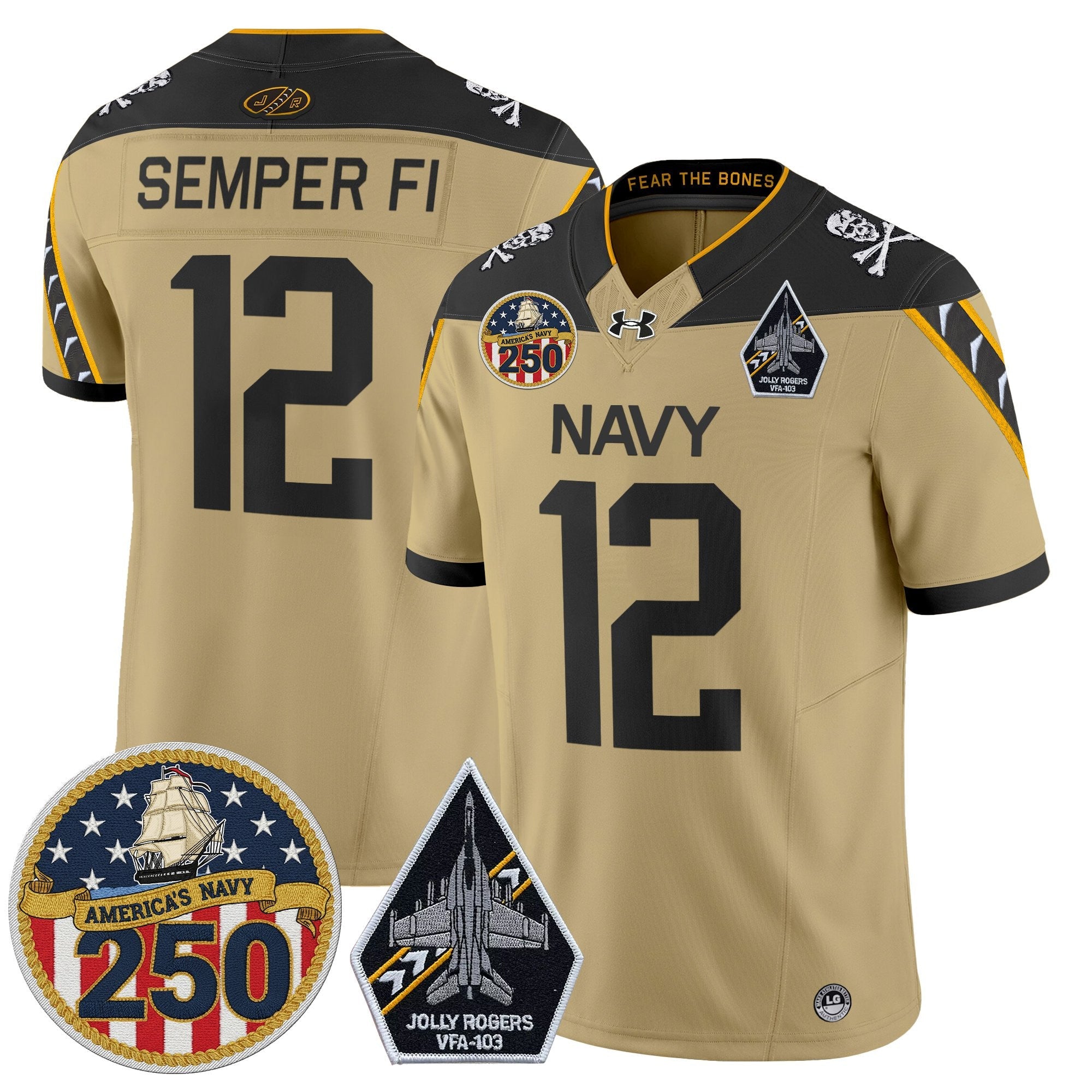 Navy Midshipmen 'Jolly Rogers Edition' Vapor Limited Jersey - 250th Anniversary Patch - Stitched