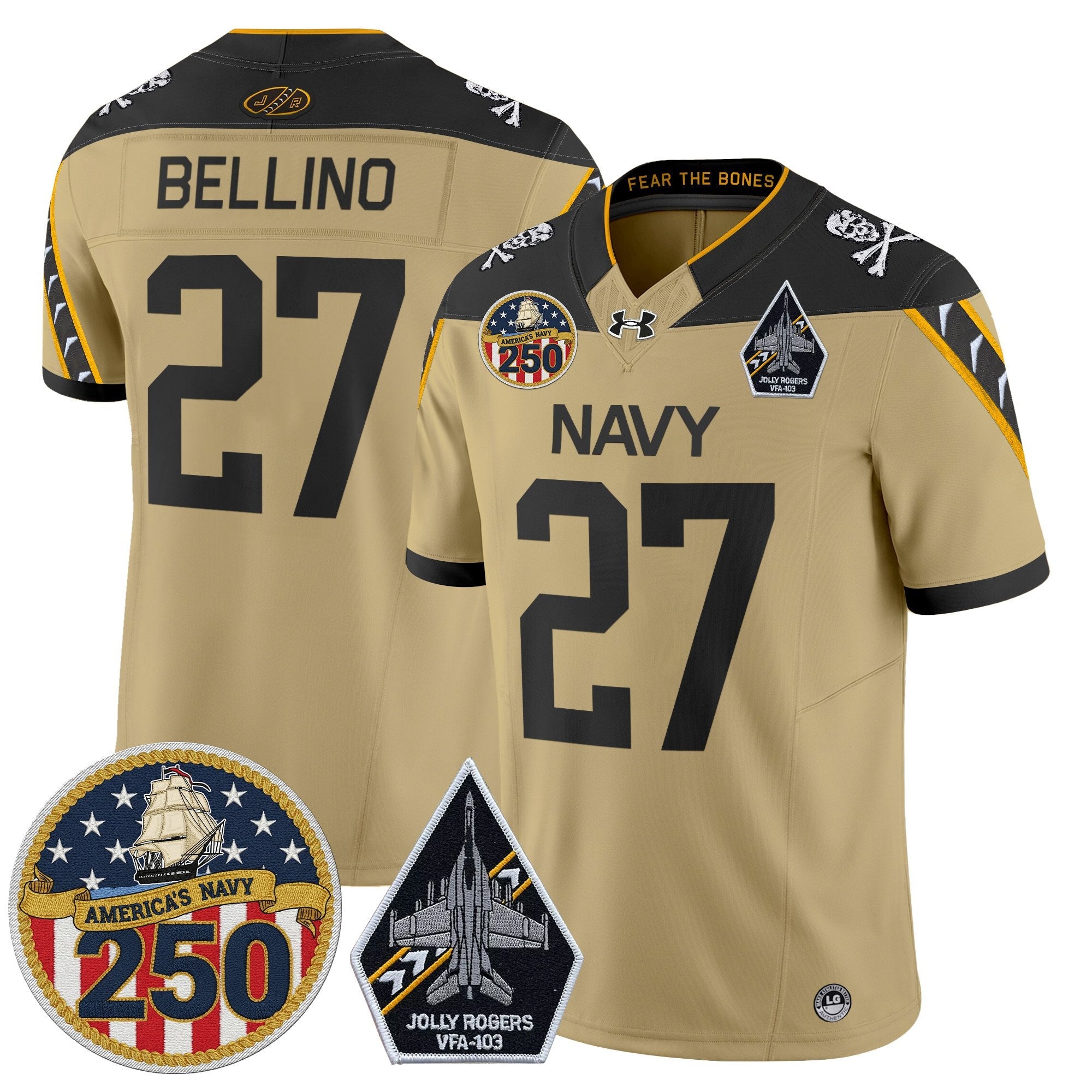 Navy Midshipmen 'Jolly Rogers Edition' Vapor Limited Jersey - 250th Anniversary Patch - Stitched
