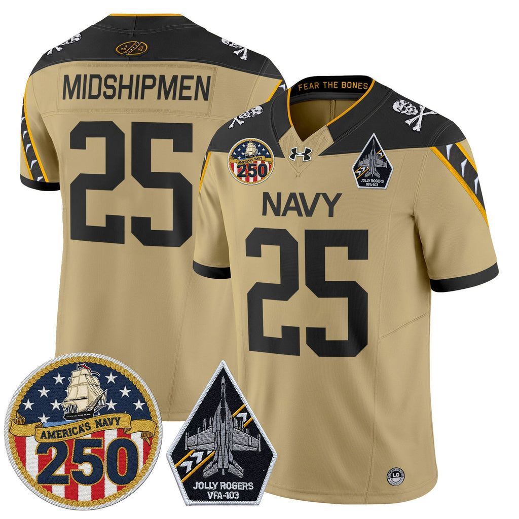 Navy Midshipmen 'Jolly Rogers Edition' Vapor Limited Jersey - 250th Anniversary Patch - Stitched