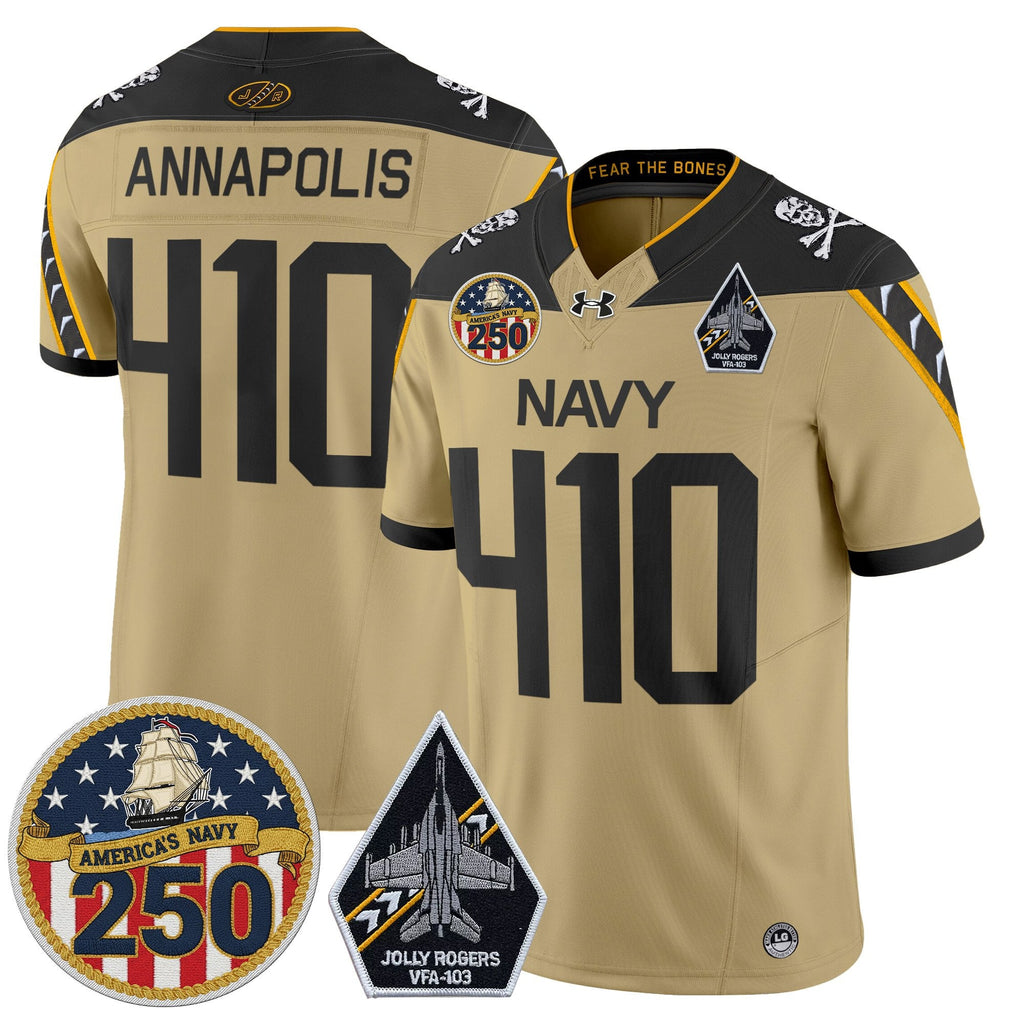 Navy Midshipmen 'Jolly Rogers Edition' Vapor Limited Jersey - 250th Anniversary Patch - Stitched