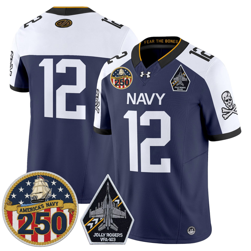 Navy Midshipmen 'Jolly Rogers Edition' Vapor Limited Jersey - 250th Anniversary Patch - Stitched
