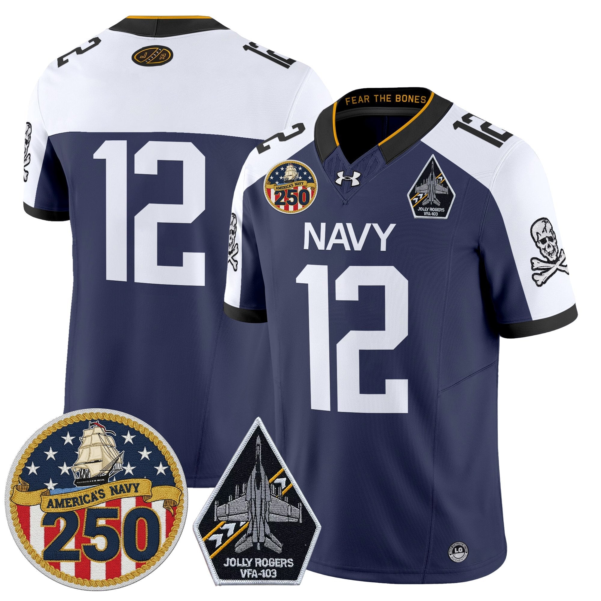 Navy Midshipmen 'Jolly Rogers Edition' Vapor Limited Jersey - 250th Anniversary Patch - Stitched