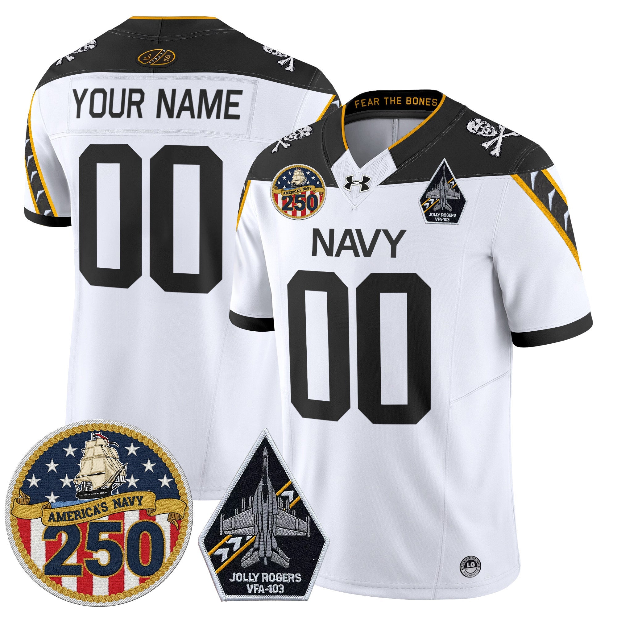 Navy Midshipmen 'Jolly Rogers Edition' Vapor Limited Custom Jersey - 250th Anniversary Patch - Stitched