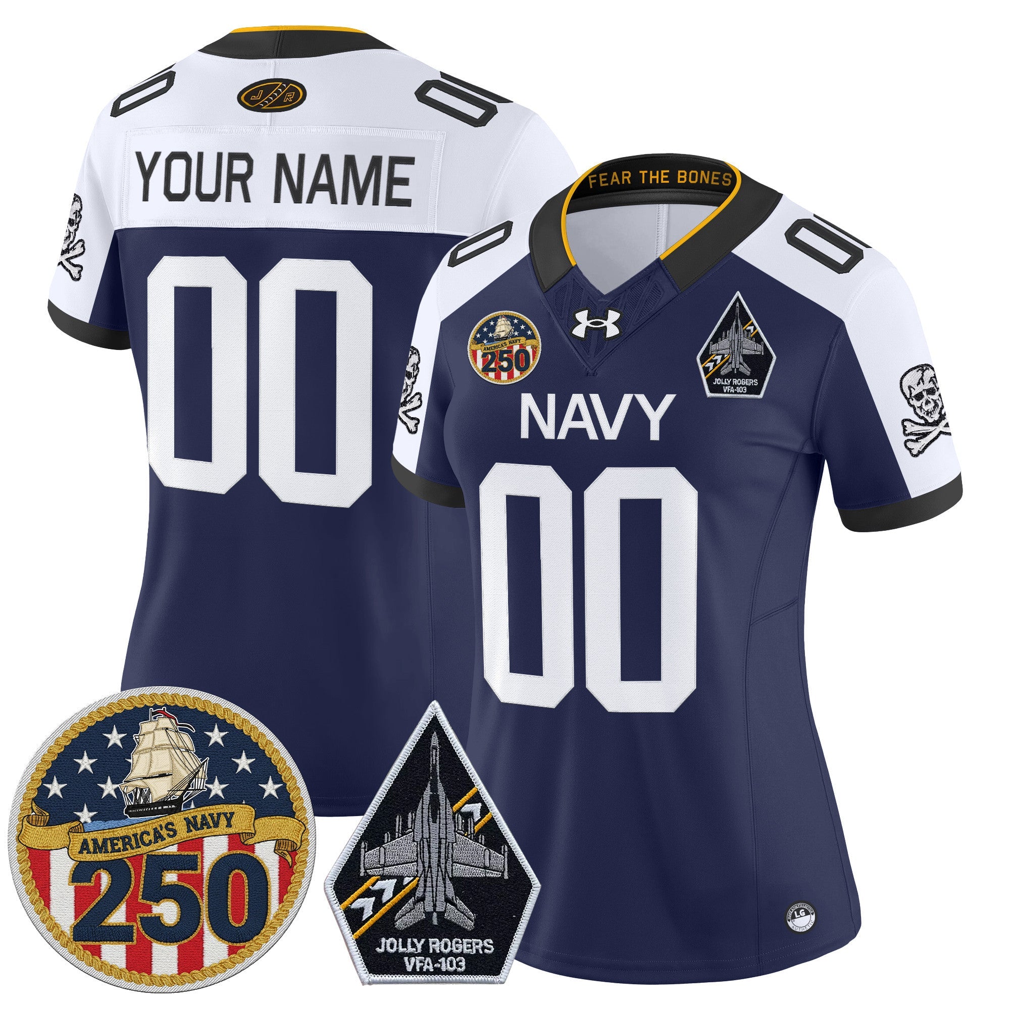 Navy Midshipmen 'Jolly Rogers Edition' Vapor Limited Custom Jersey - 250th Anniversary Patch - Stitched