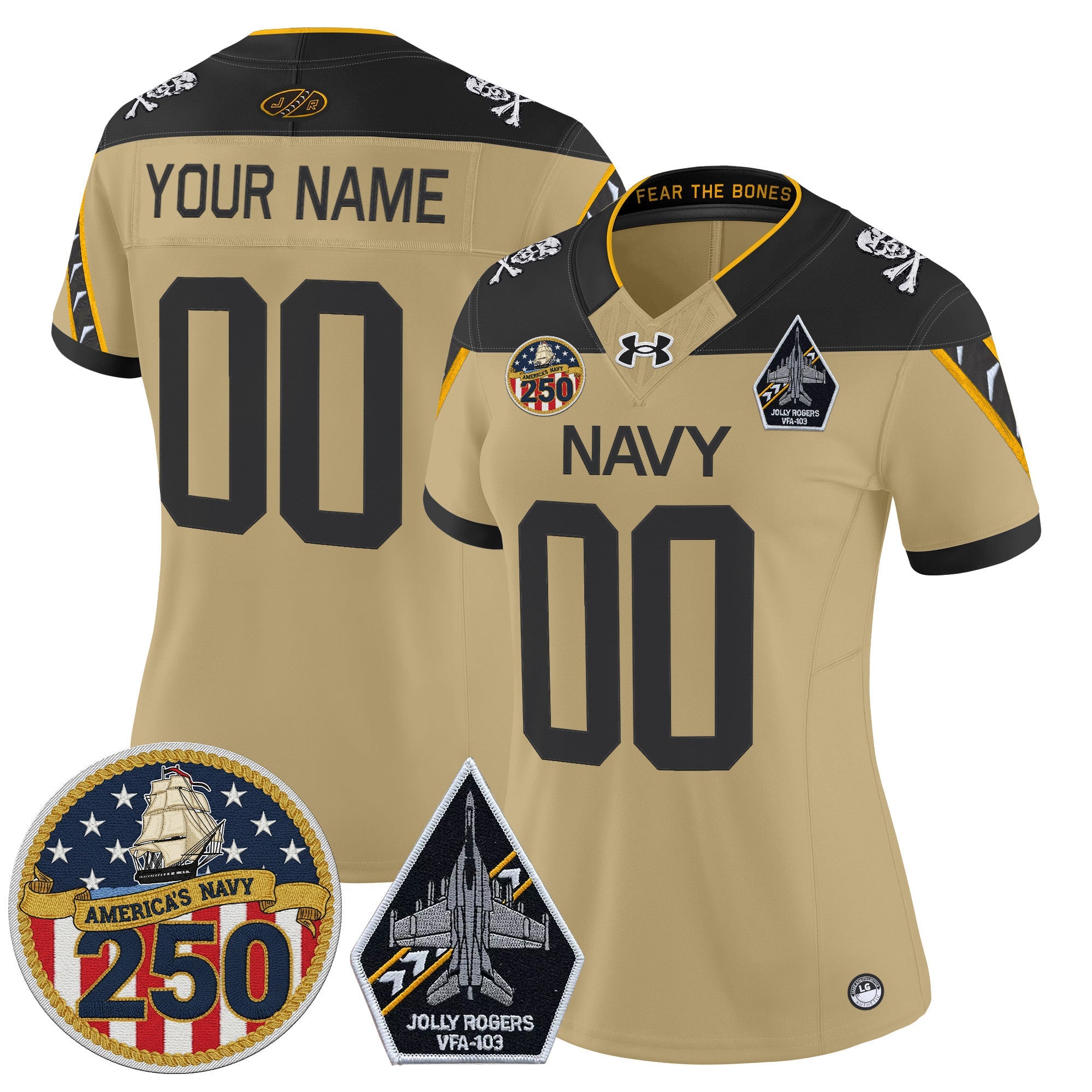 Navy Midshipmen 'Jolly Rogers Edition' Vapor Limited Custom Jersey - 250th Anniversary Patch - Stitched