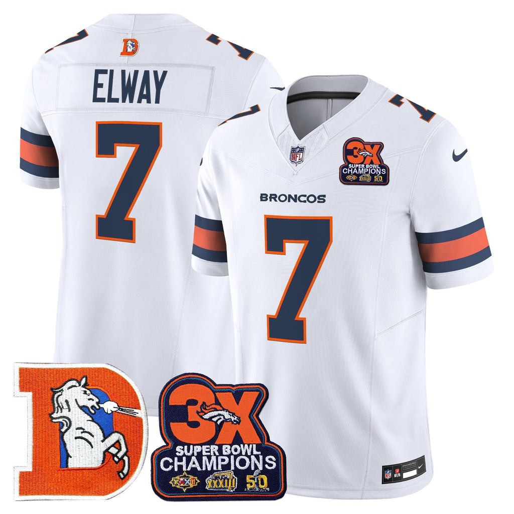 Men's Denver Broncos Throwback Vapor Limited Jersey - 3-Time Champions Patch - All Stitched