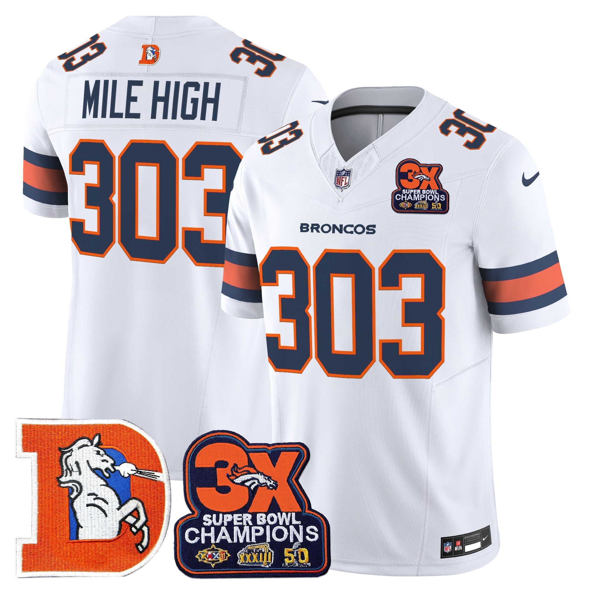 Men's Denver Broncos Throwback Vapor Limited Jersey - 3-Time Champions Patch - All Stitched