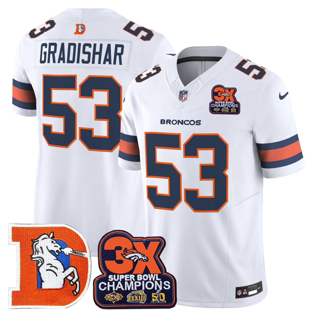 Men's Denver Broncos Throwback Vapor Limited Jersey - 3-Time Champions Patch - All Stitched