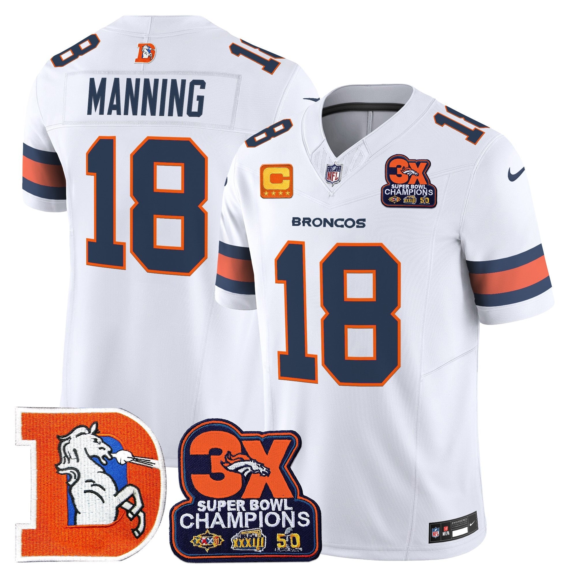 Men's Denver Broncos Throwback Vapor Limited Jersey - 3-Time Champions Patch - All Stitched