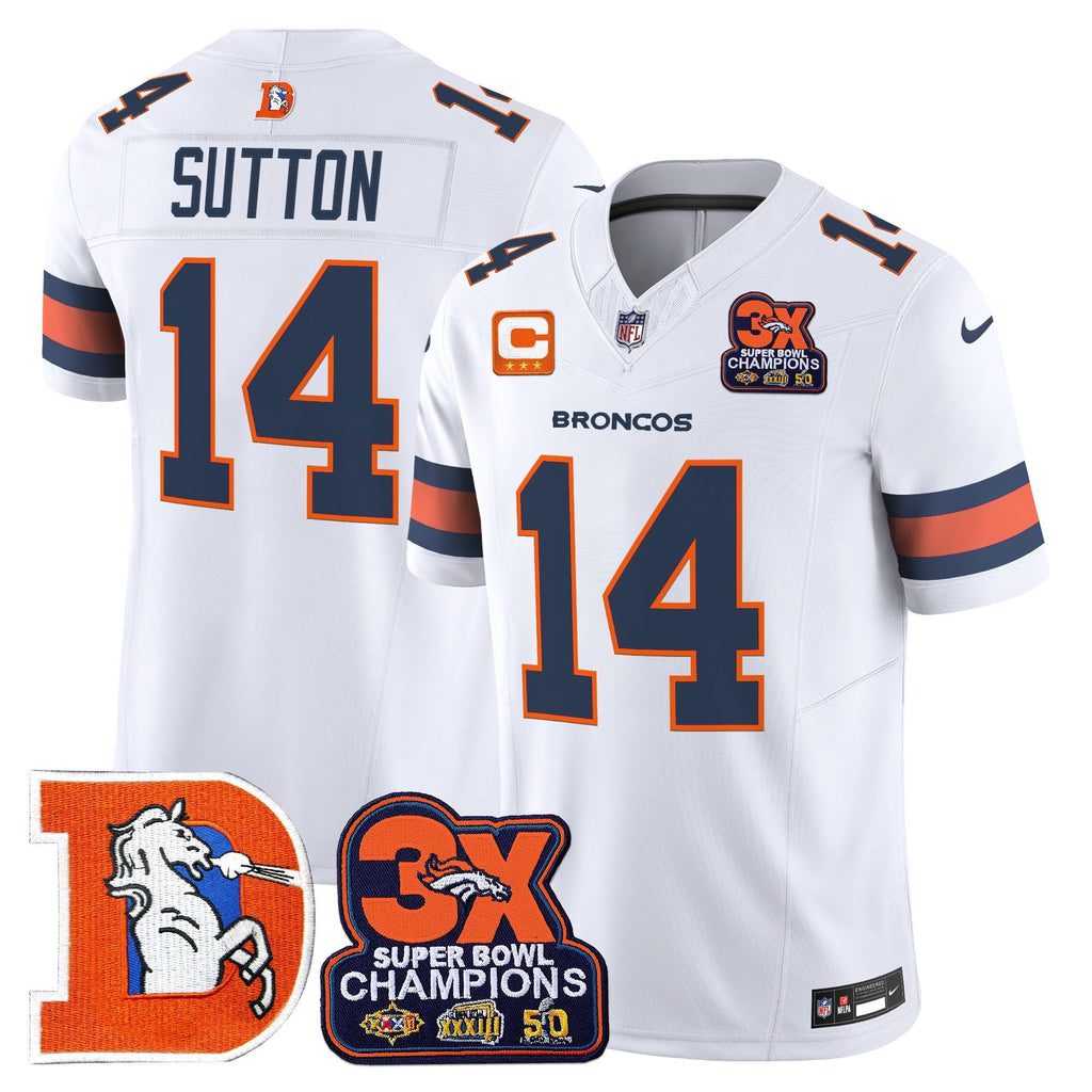 Men's Denver Broncos Throwback Vapor Limited Jersey - 3-Time Champions Patch - All Stitched