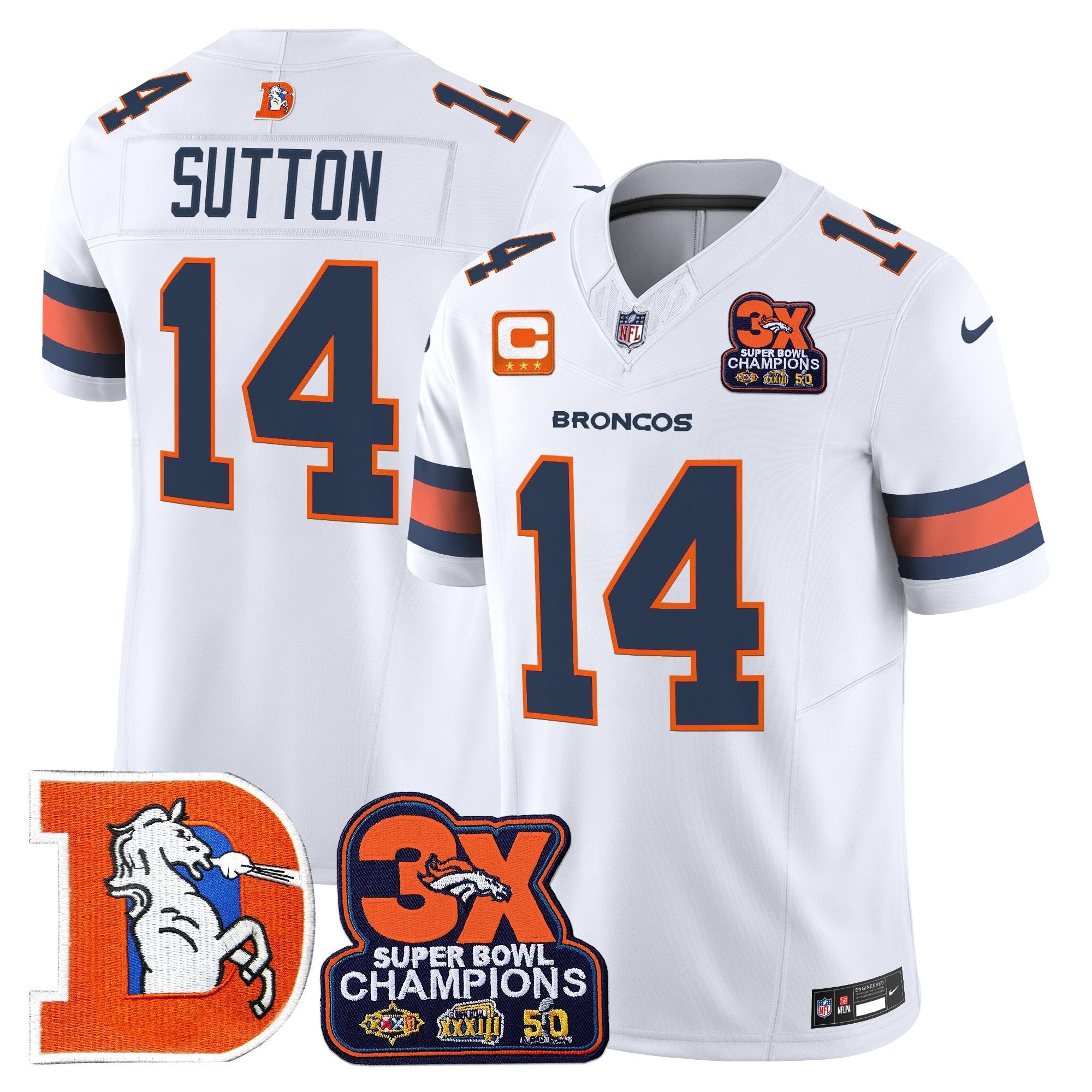Men's Denver Broncos Throwback Vapor Limited Jersey - 3-Time Champions Patch - All Stitched