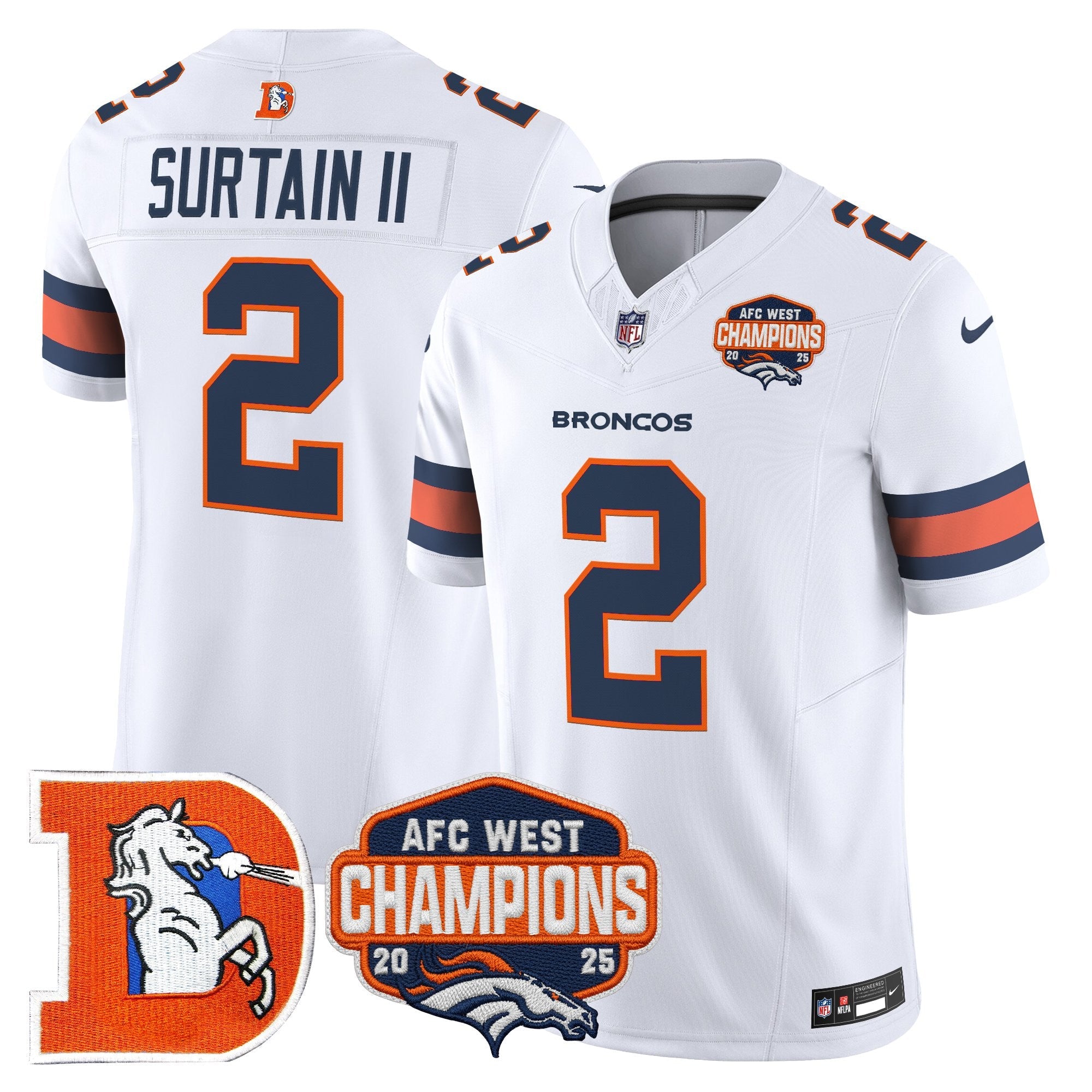 Men's Denver Broncos Throwback Vapor Limited Jersey - 2025 AFC West Division Champions Patch - All Stitched
