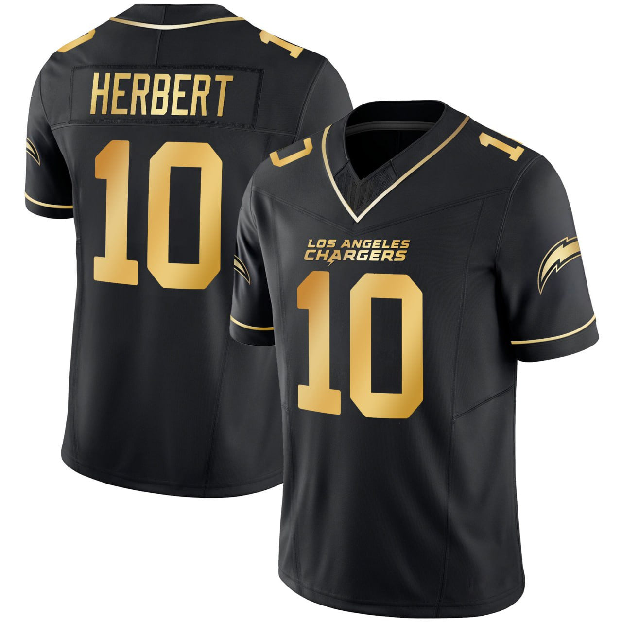 Justin Herbert Los Angeles Chargers Black Gold Jersey - All Stitched