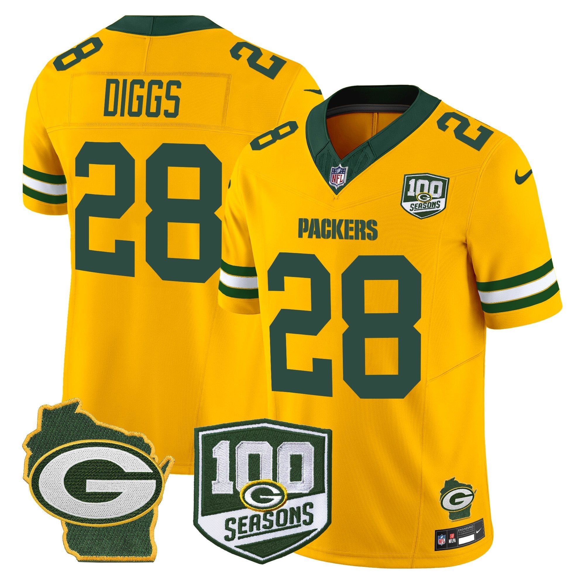 Men's Green Bay Packers 100th Season & Home Patch Vapor Limited Jersey - All Stitched