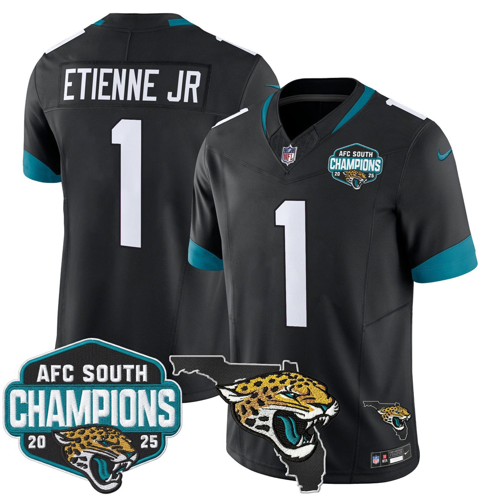 Men's Jacksonville Jaguars 2025 AFC South Division Champions & Florida Patch Vapor Jersey - All Stitched