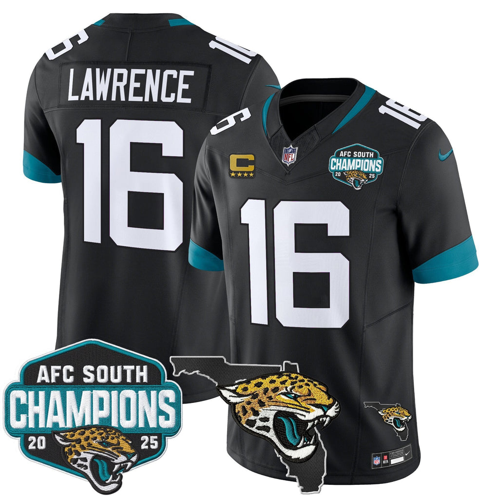 Men's Jacksonville Jaguars 2025 AFC South Division Champions & Florida Patch Vapor Jersey - All Stitched