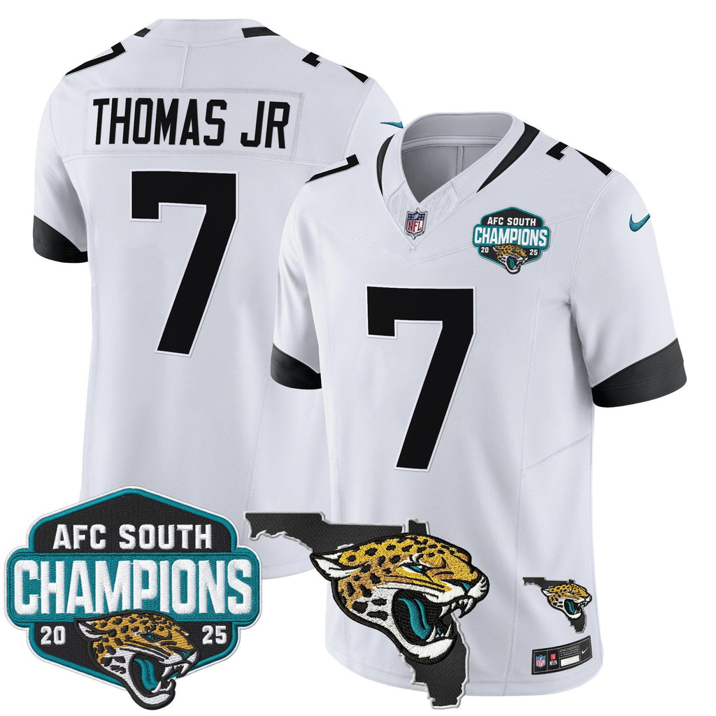 Men's Jacksonville Jaguars 2025 AFC South Division Champions & Florida Patch Vapor Jersey - All Stitched