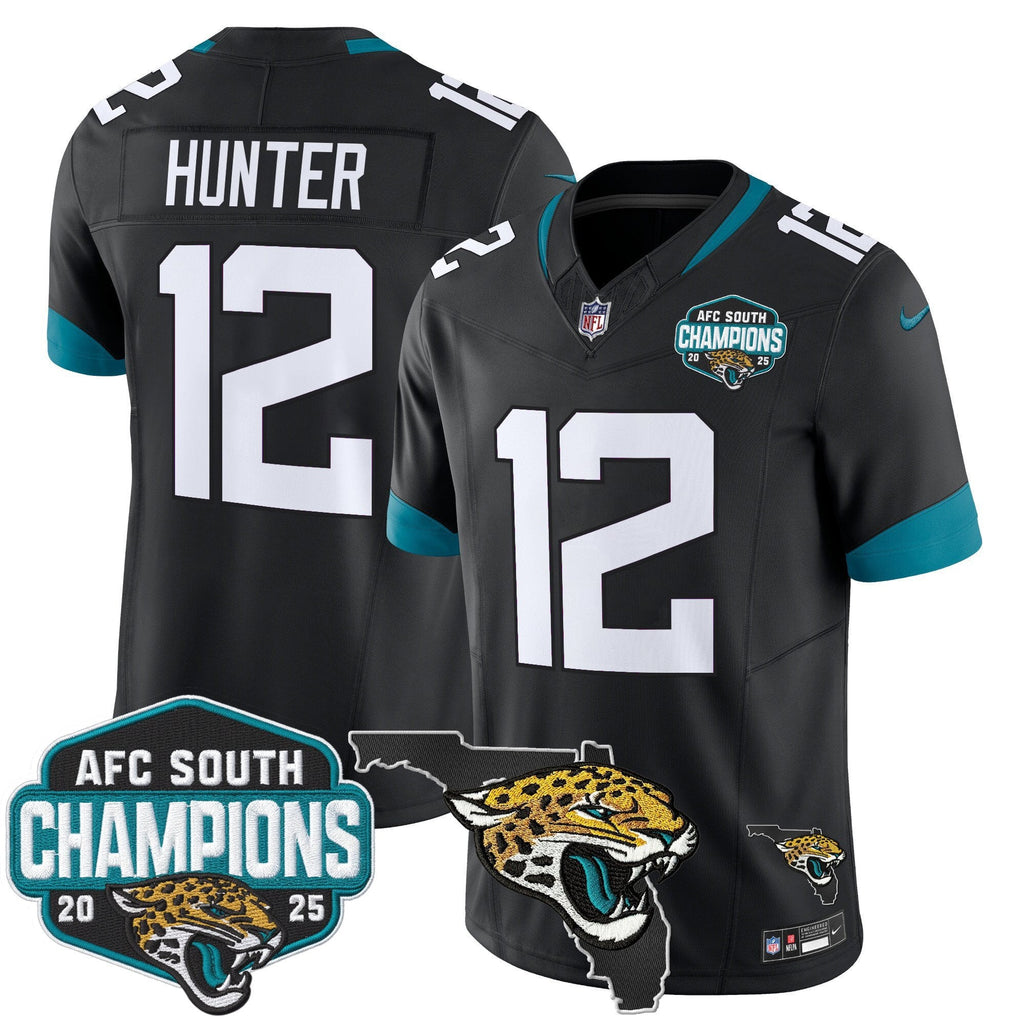 Men's Jacksonville Jaguars 2025 AFC South Division Champions & Florida Patch Vapor Jersey - All Stitched