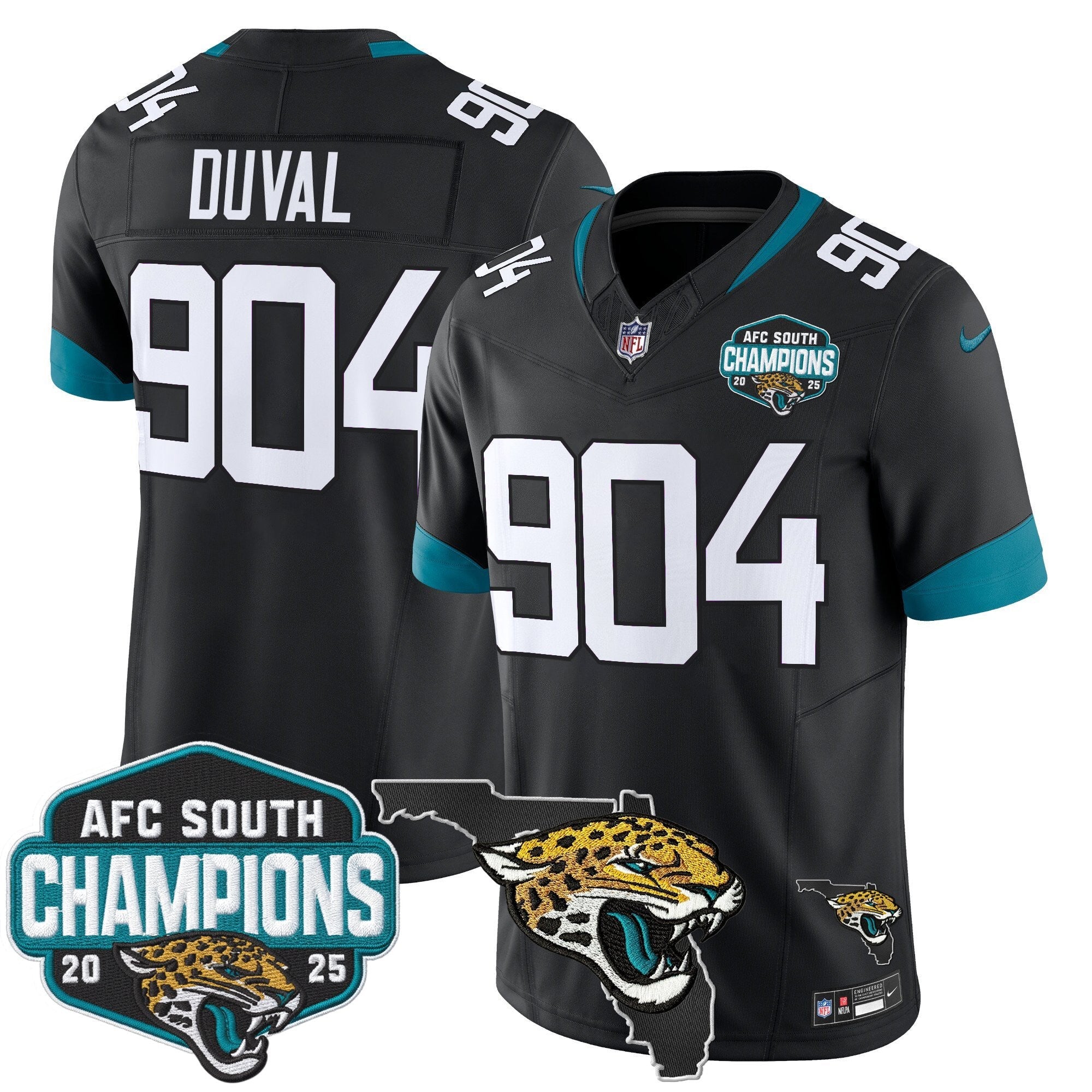 Men's Jacksonville Jaguars 2025 AFC South Division Champions & Florida Patch Vapor Jersey - All Stitched
