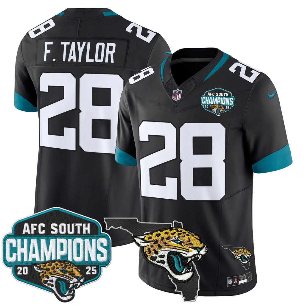 Men's Jacksonville Jaguars 2025 AFC South Division Champions & Florida Patch Vapor Jersey - All Stitched