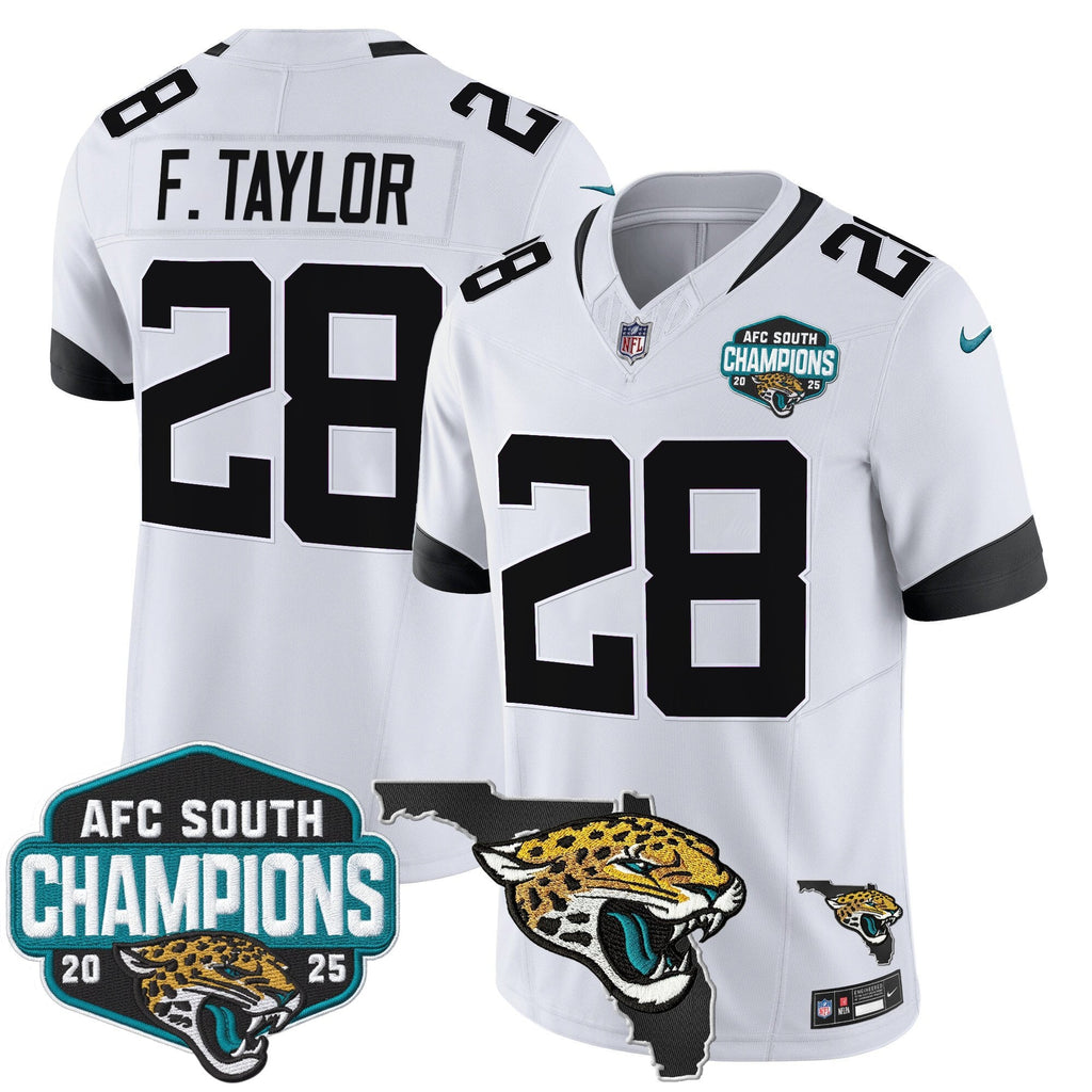 Men's Jacksonville Jaguars 2025 AFC South Division Champions & Florida Patch Vapor Jersey - All Stitched