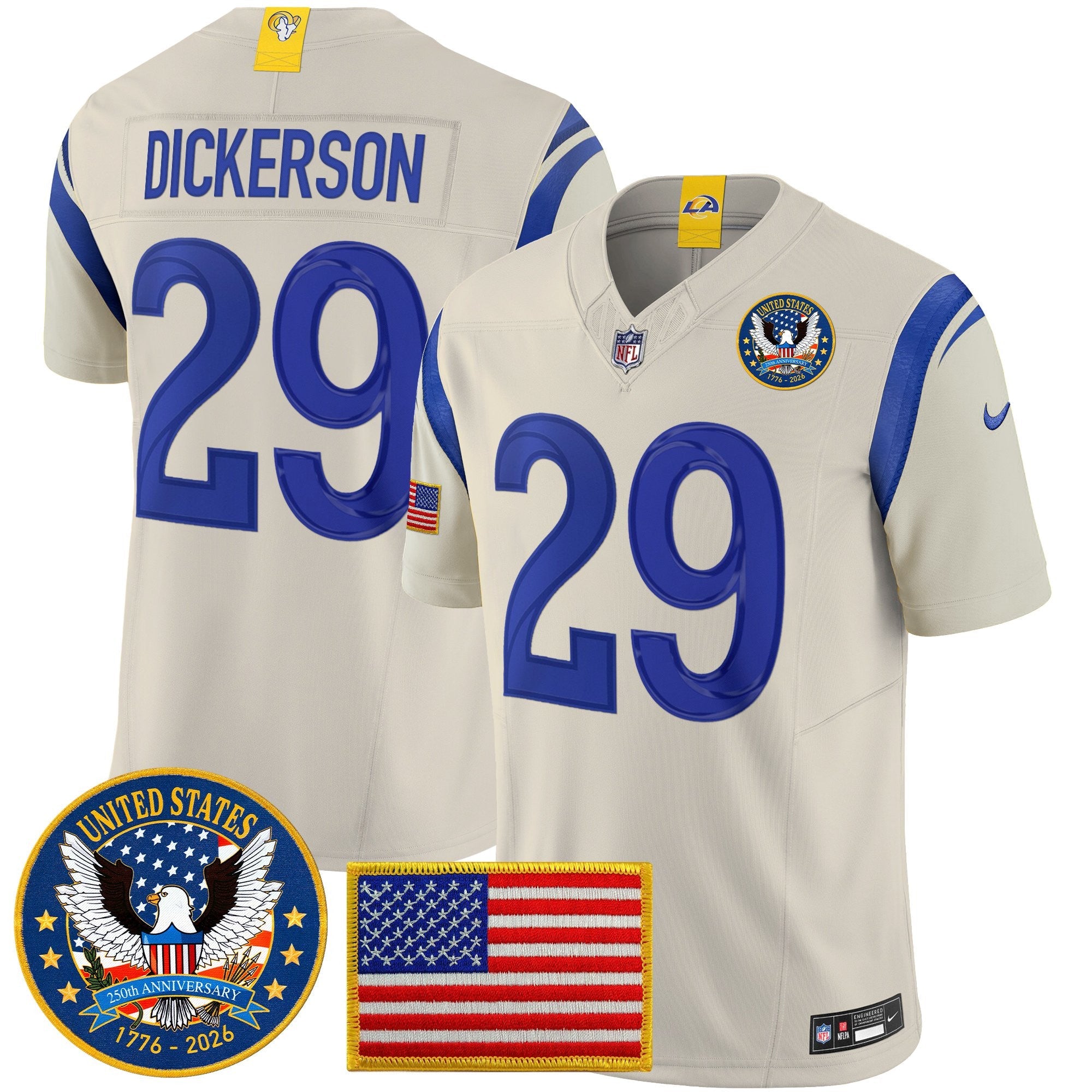 Men's Los Angeles Rams 2025 "United States 250th Anniversary Patch" Vapor Limited Jersey - All Stitched