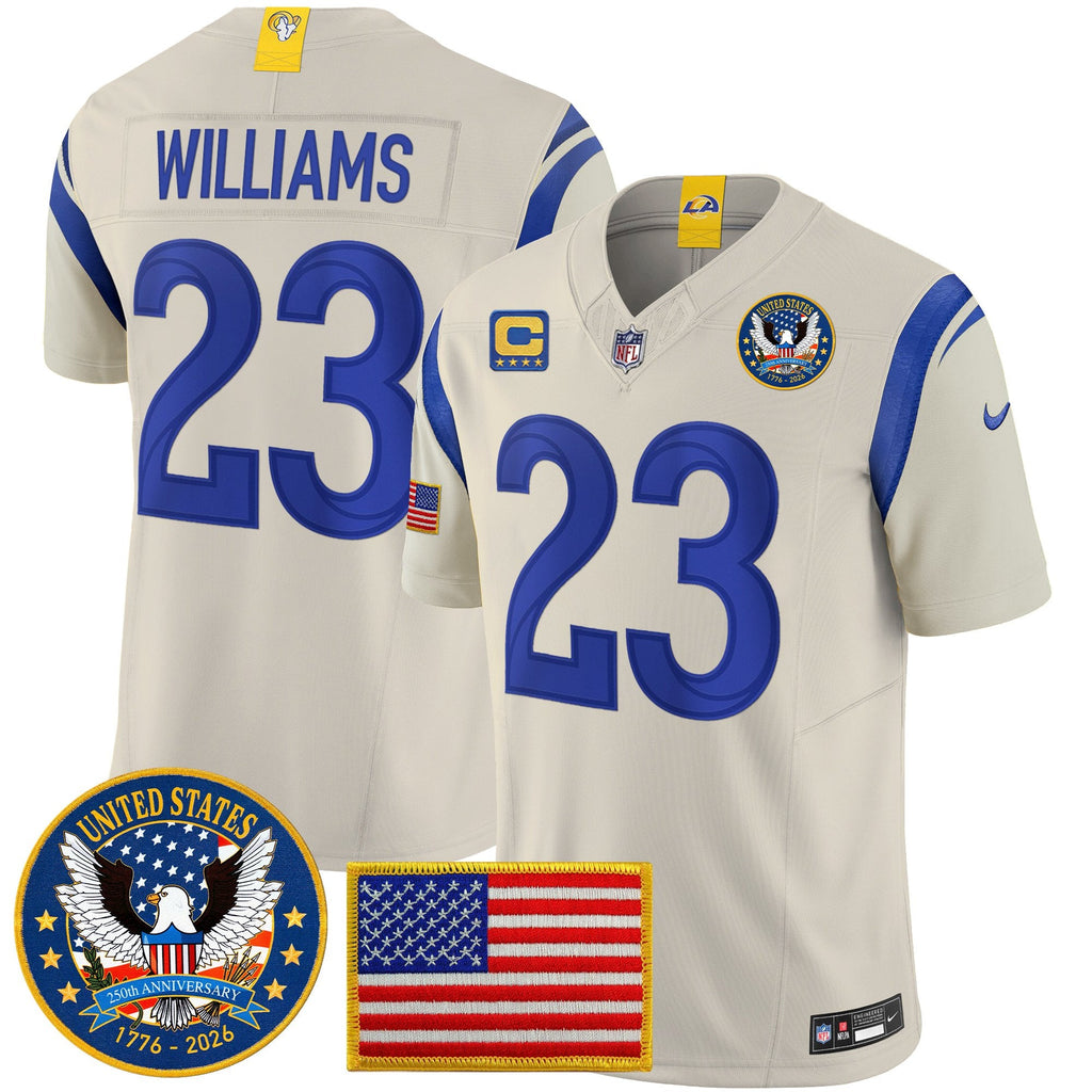Men's Los Angeles Rams 2025 "United States 250th Anniversary Patch" Vapor Limited Jersey - All Stitched
