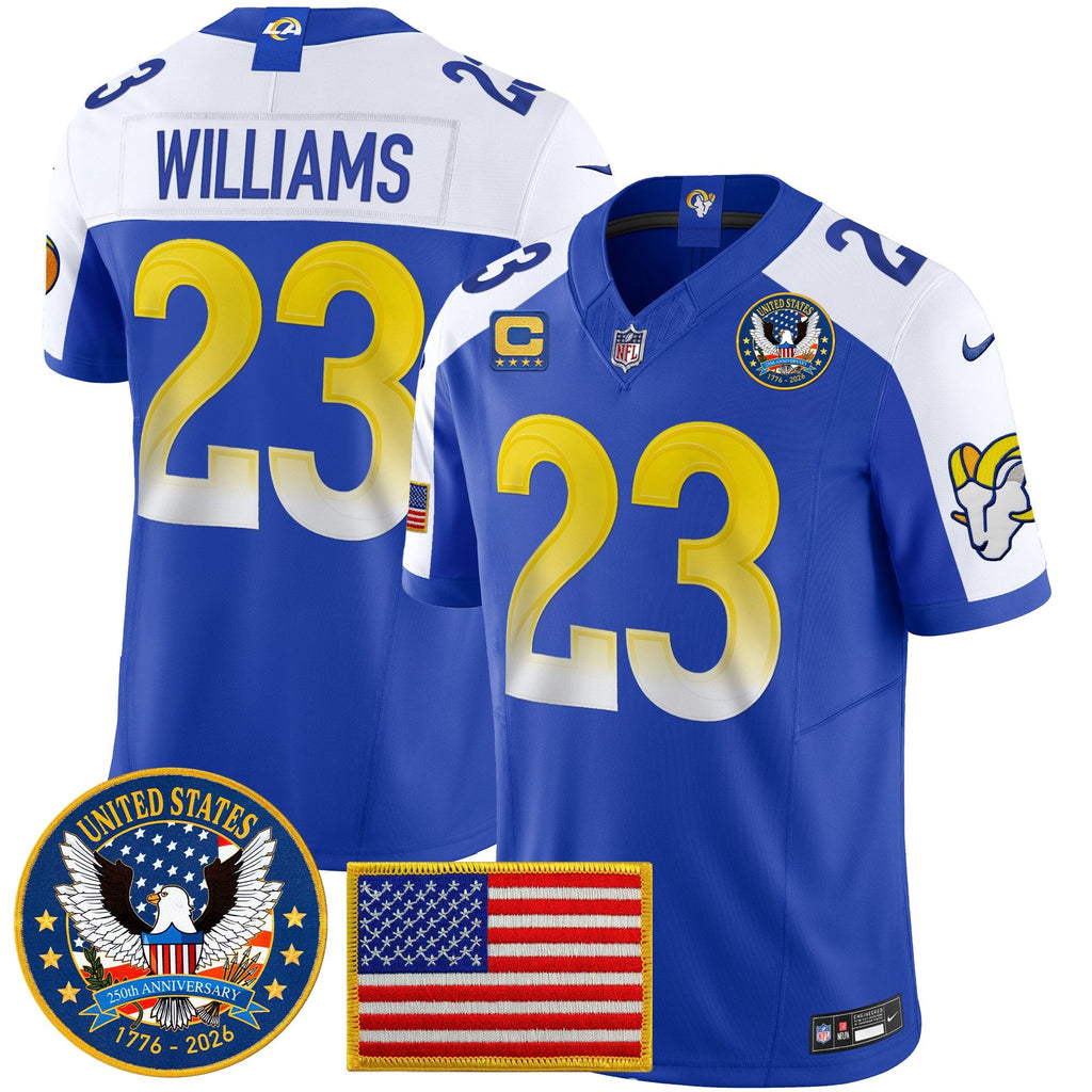 Men's Los Angeles Rams 2025 "United States 250th Anniversary Patch" Vapor Limited Jersey - All Stitched