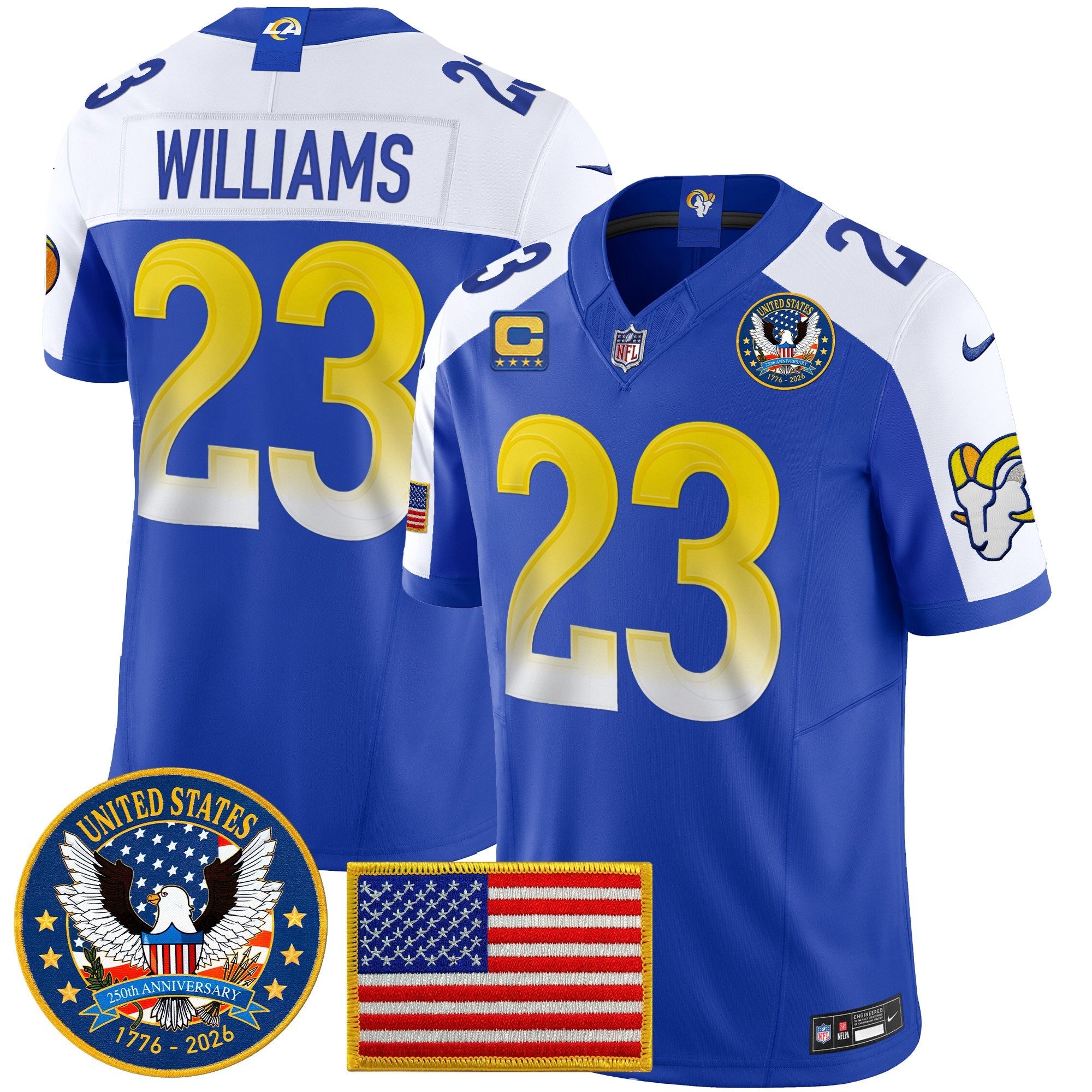 Men's Los Angeles Rams 2025 "United States 250th Anniversary Patch" Vapor Limited Jersey - All Stitched
